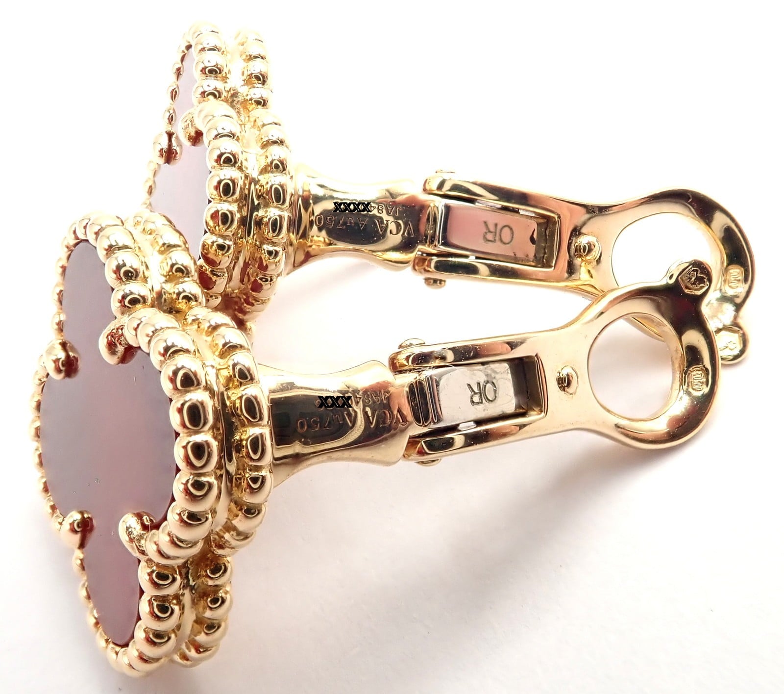 Van Cleef & Arpels Vintage Alhambra 18k Yellow Gold Red Agate Earrings Cert. | Fortrove