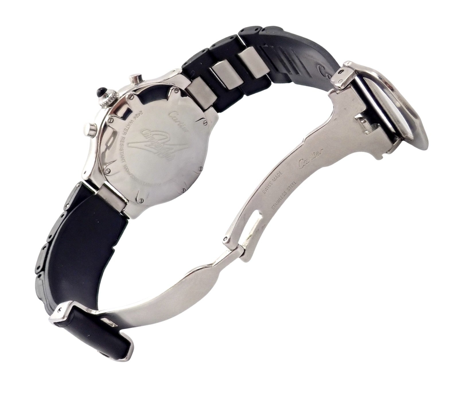 Authentic! Cartier Stainless Steel Chronograph 21 Quartz Rubber Band Watch | Fortrove