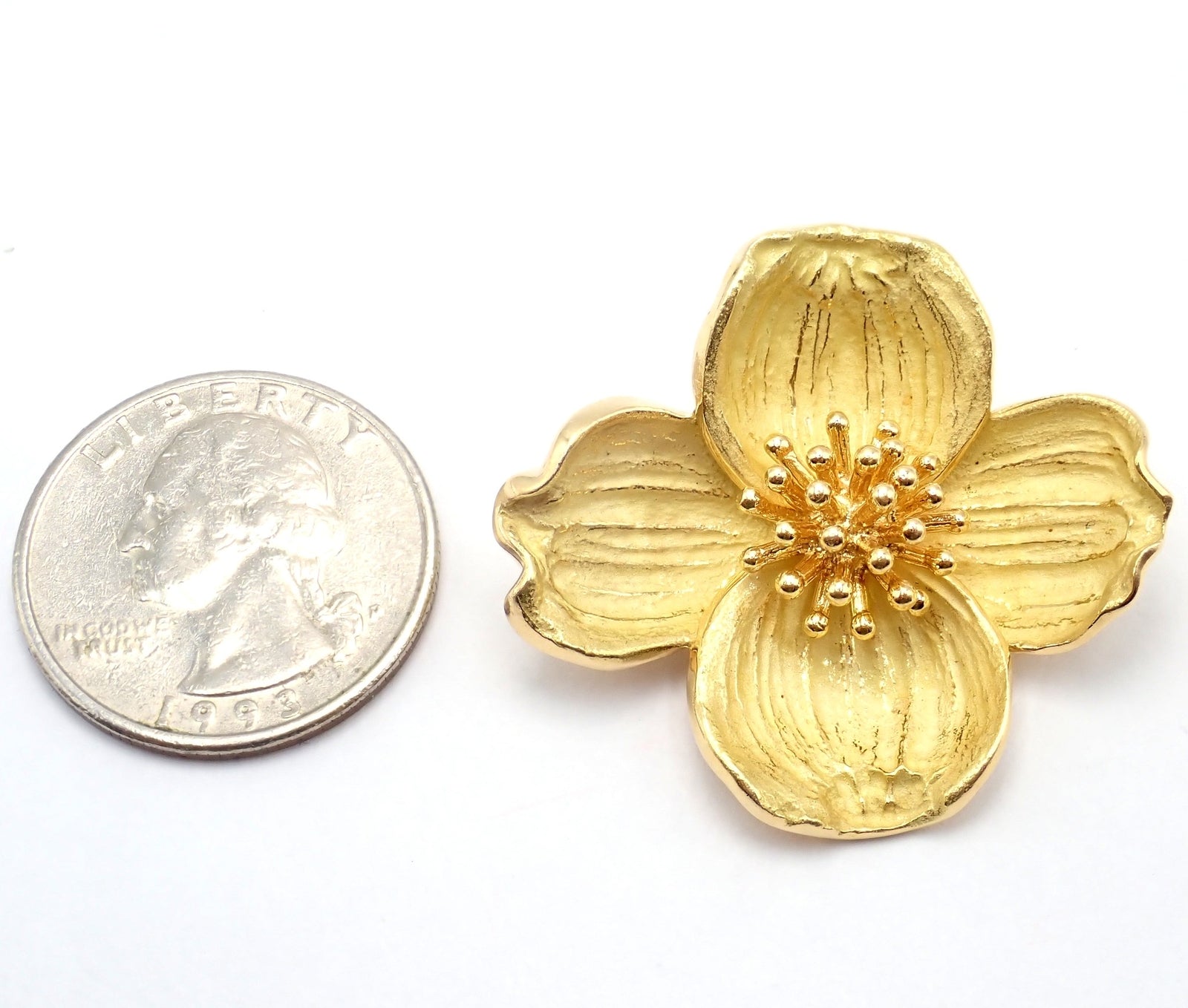 Authentic! Tiffany & Co. 18k Yellow Gold Dogwood Flower Pin Brooch | Fortrove
