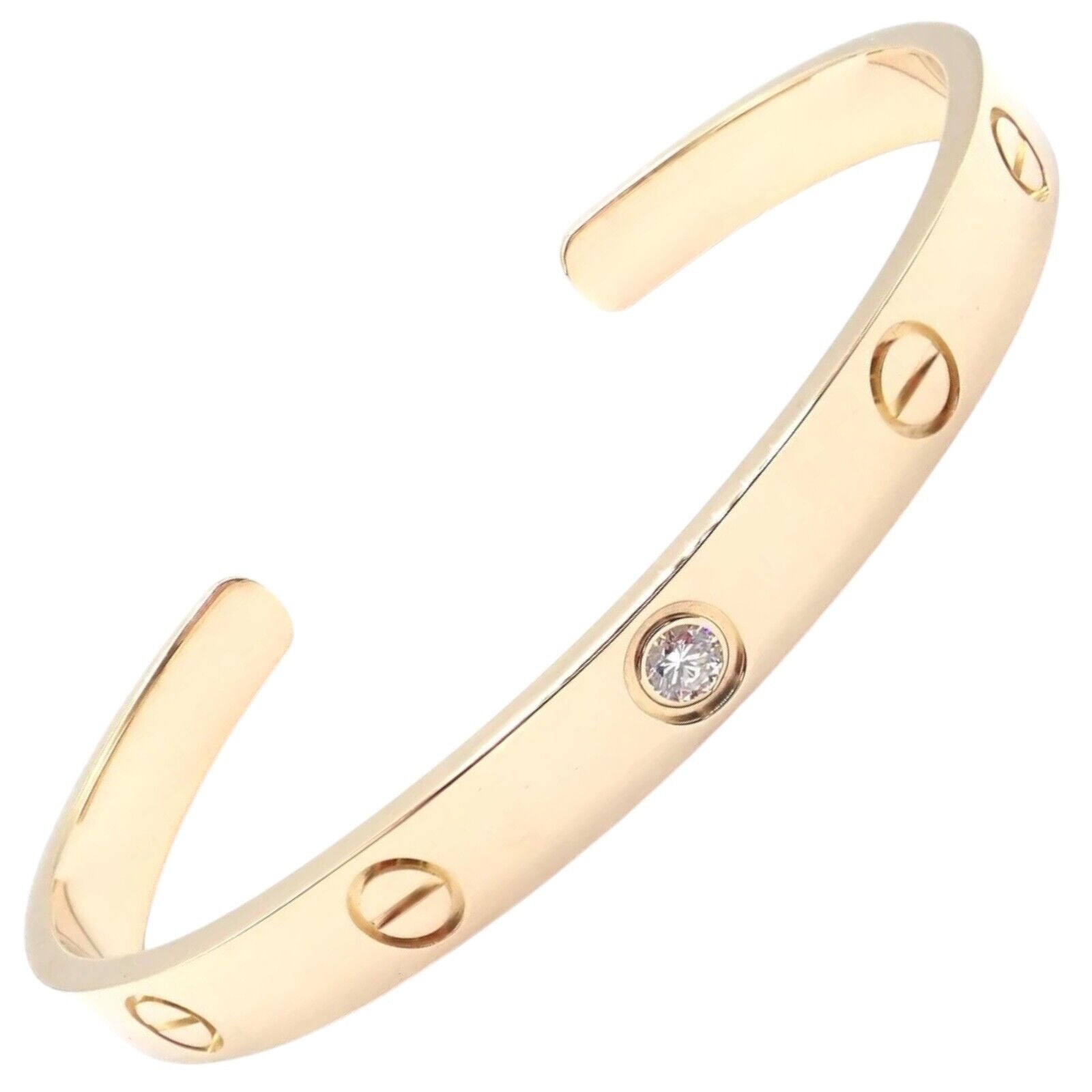 Authentic! Cartier 18k Yellow Gold Diamond Love Cuff Open Bracelet Size 17 | Fortrove