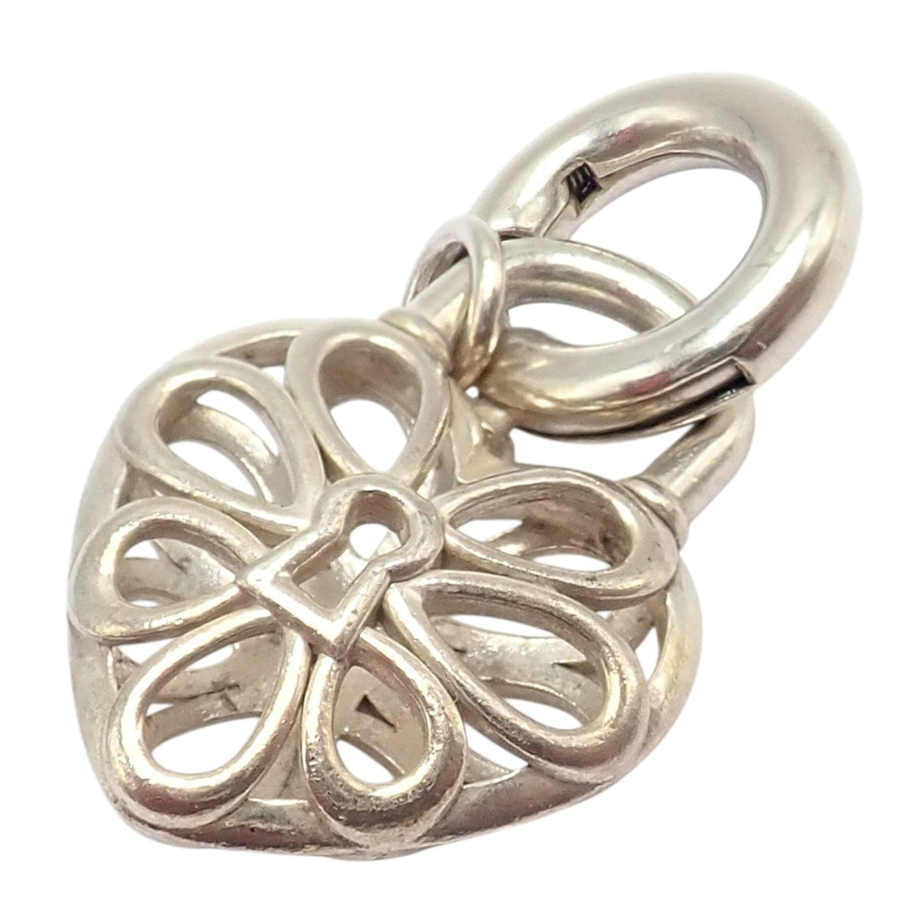 Tiffany & Co. Silver Heart Daisy Padlock Charm Pendant + Spring