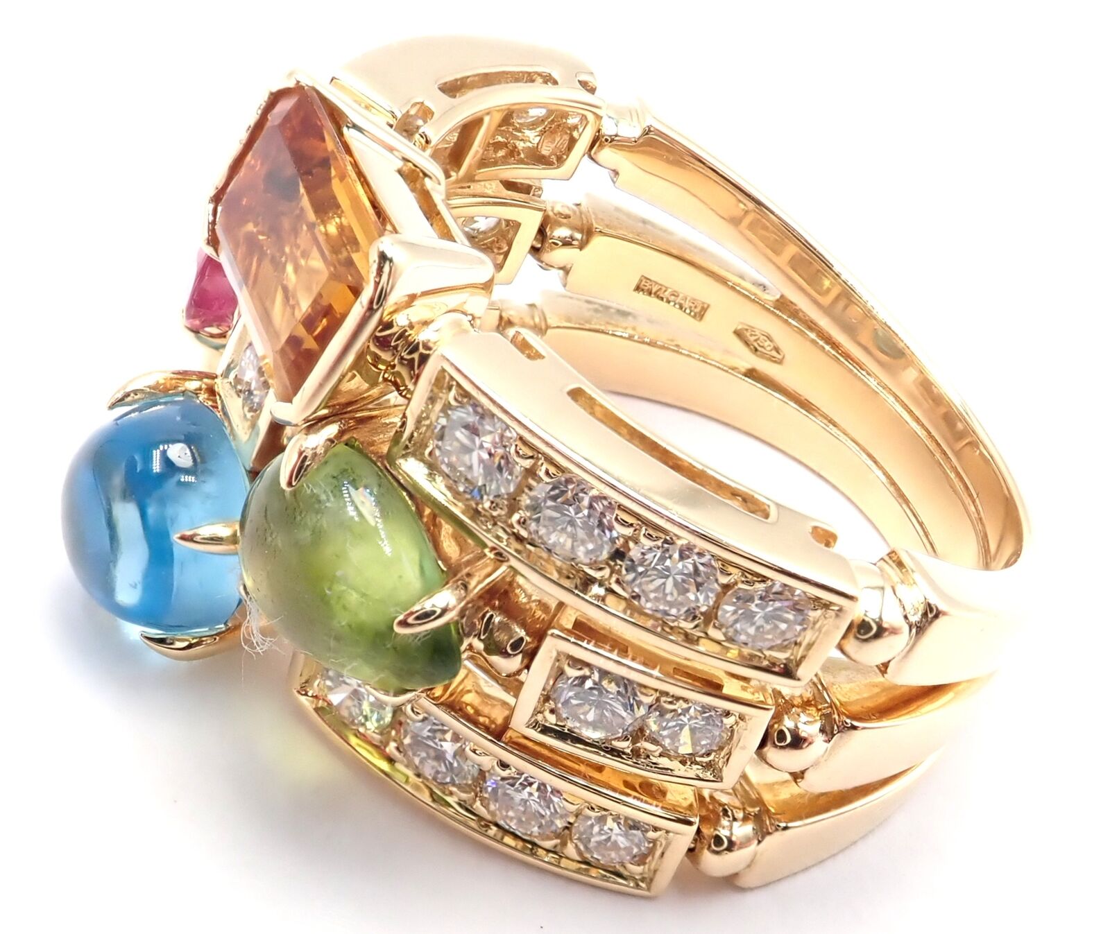 Bulgari Bulgari Allegra 18k Gold Diamond Peridot Tourmaline Citrine Band Ring | Fortrove