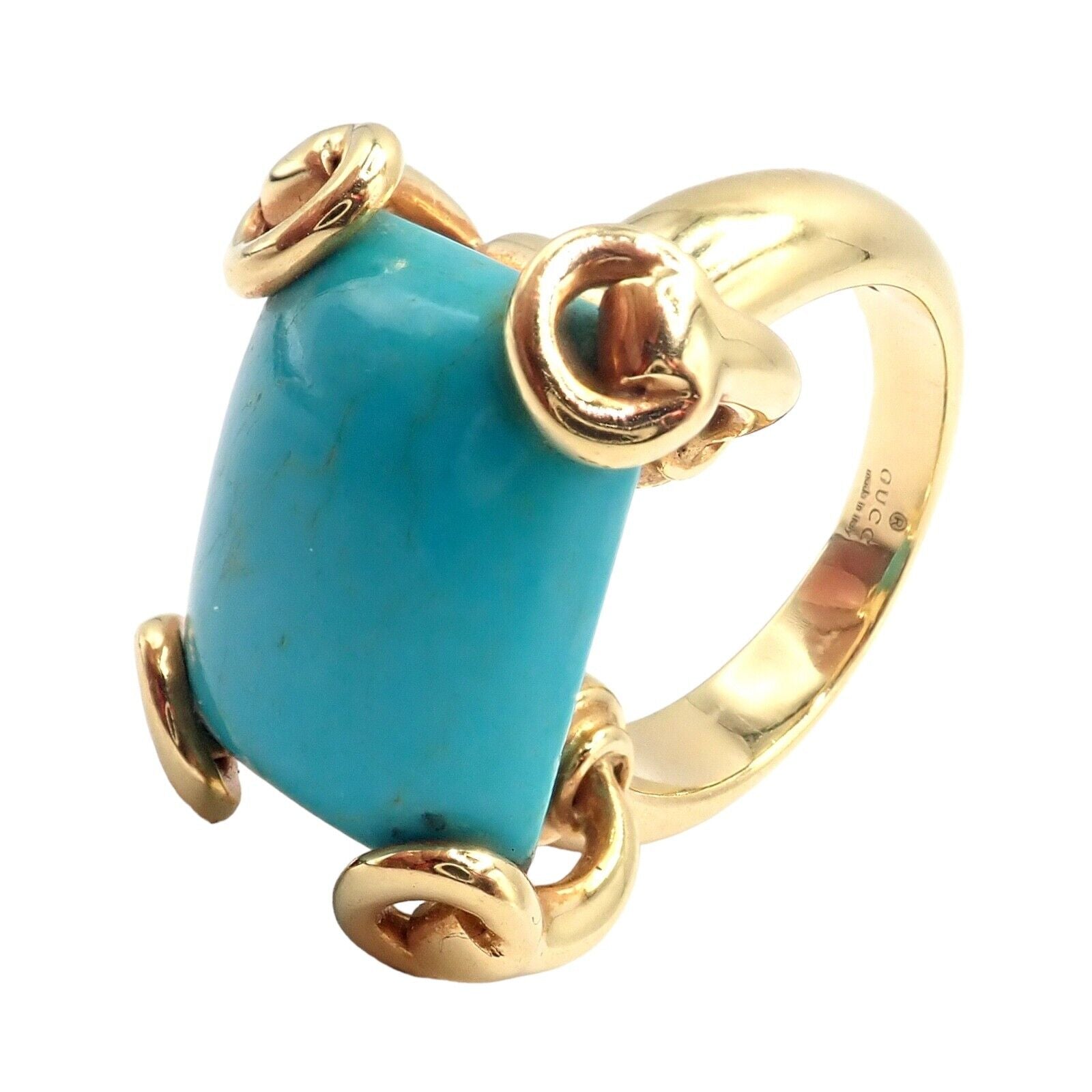 Gucci Jewelry & Watches:Fine Jewelry:Rings Authentic! Gucci 18K Yellow Gold Large Turquoise Horsebit Ring