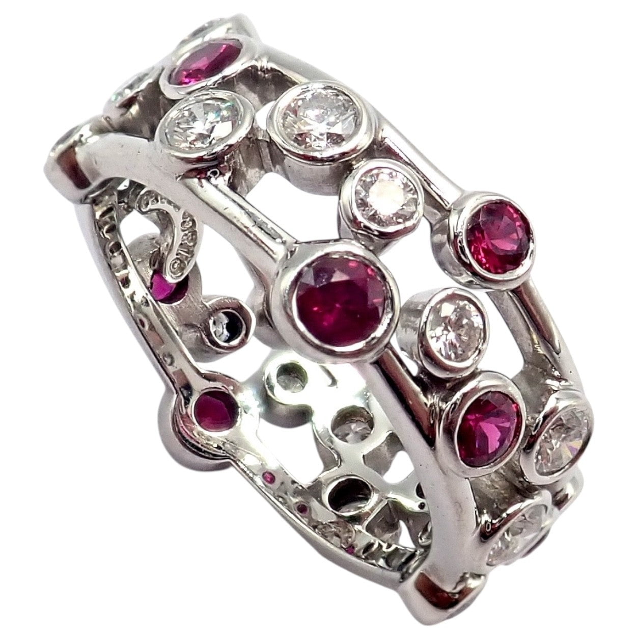 Authentic! Tiffany & Co Platinum Diamond Ruby Bubbles Band Ring Size 5.5 | Fortrove