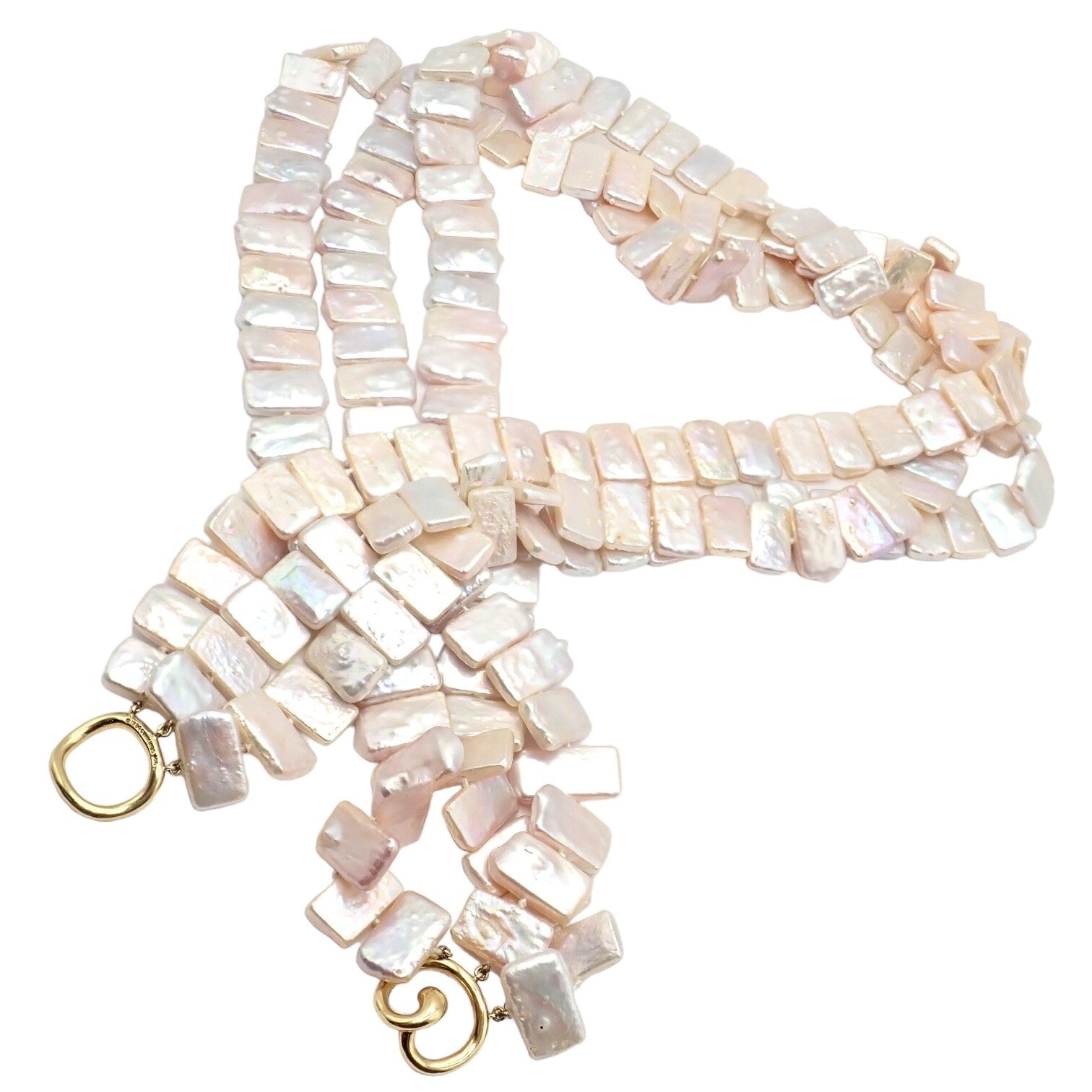 Rare! Angela Cummings 18k Yellow Gold Mother Of Pearl Three Row Necklace 1984 | Fortrove