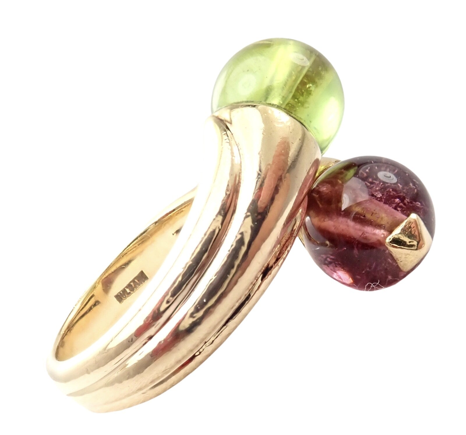 Vintage Bulgari Bvlgari 18k Yellow Gold Pink + Green Tourmaline Bypass Ring | Fortrove