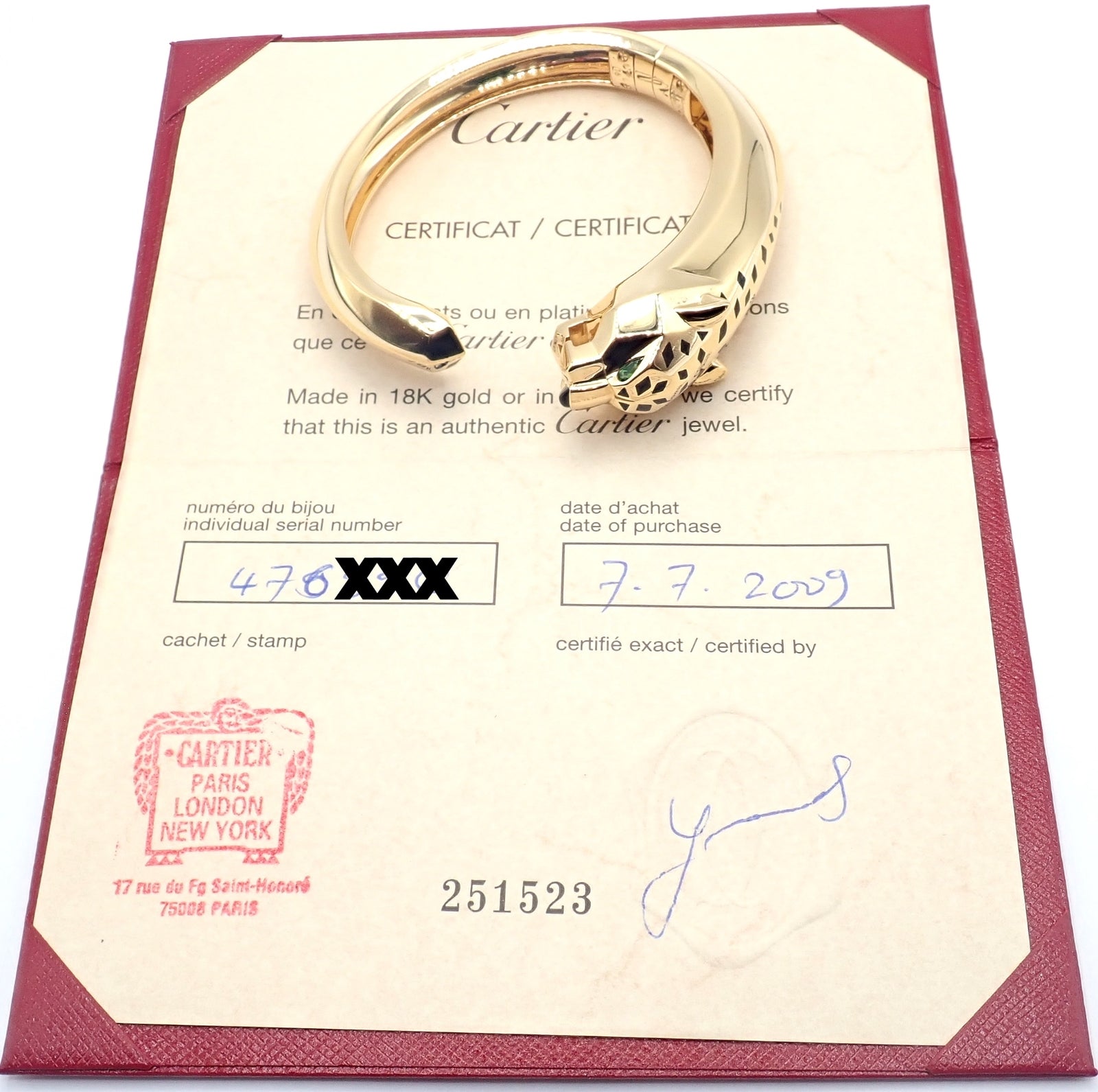 Authentic! Cartier Panther Panthere 18k Yellow Gold Bangle Bracelet Size 16 Cert | Fortrove