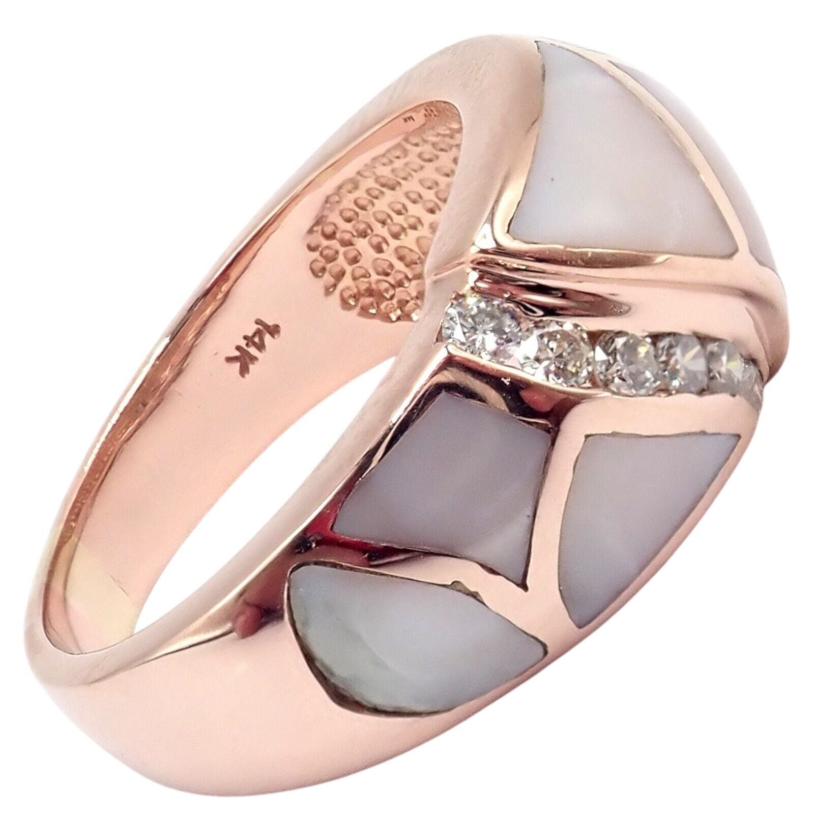 Vintage Estate 14k Rose Gold Diamond Mother of Pearl Ring sz 7.5 | Fortrove