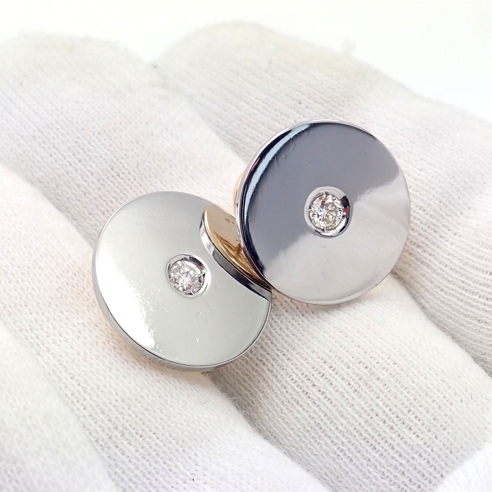 Rare! Authentic Bvlgari Bulgari 18k Yellow + White Gold Diamond Disc Earrings | Fortrove
