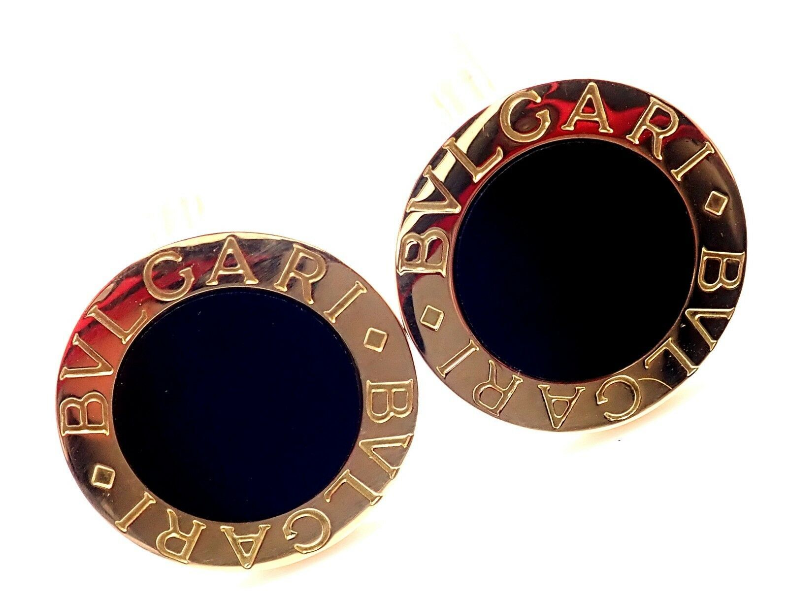Authentic! Bvlgari Bulgari 18k Yellow Gold Black Onyx Cufflinks | Fortrove