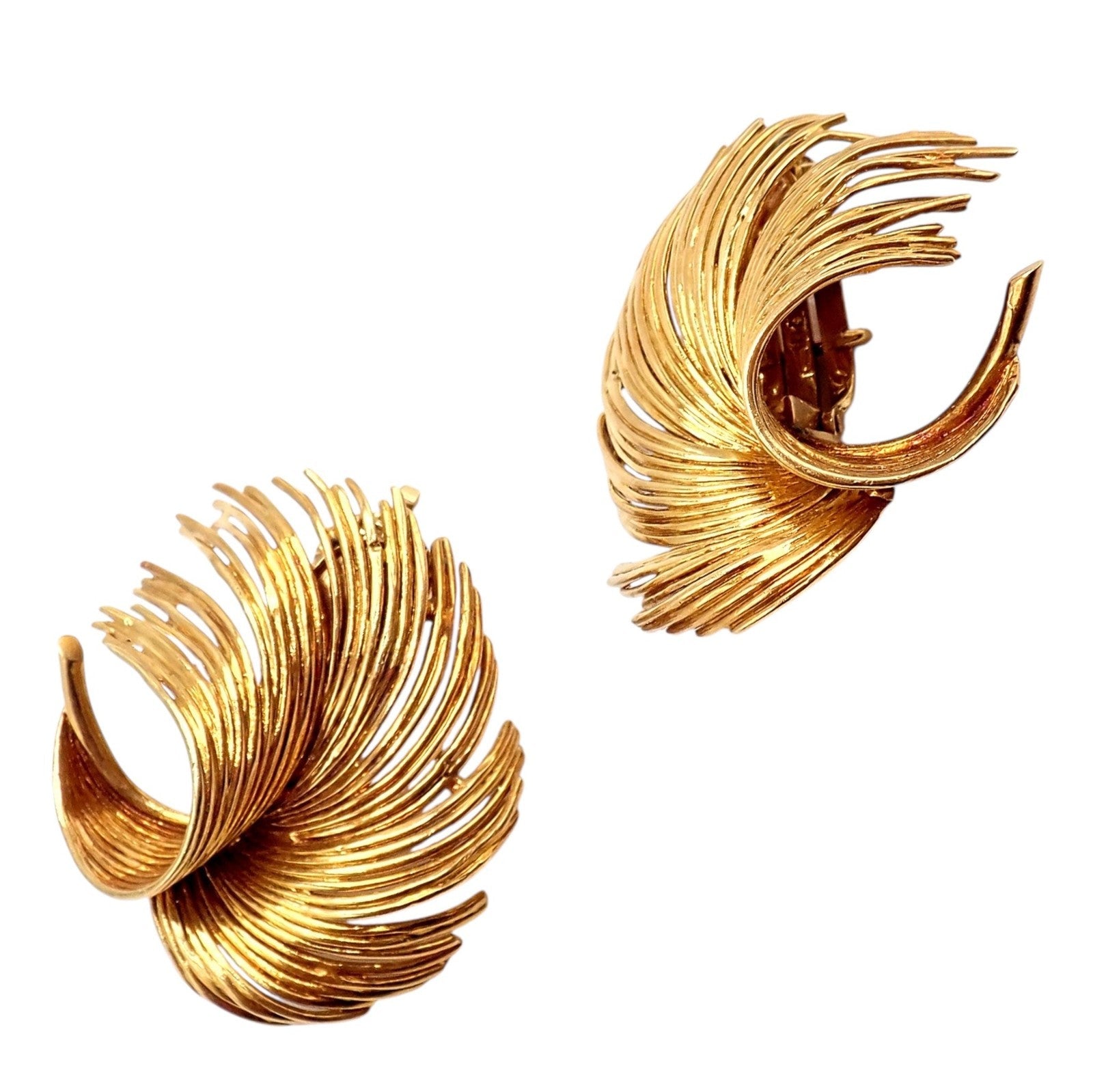 Authentic! Vintage Tiffany & Co 18k Yellow Gold Leaf Earrings | Fortrove
