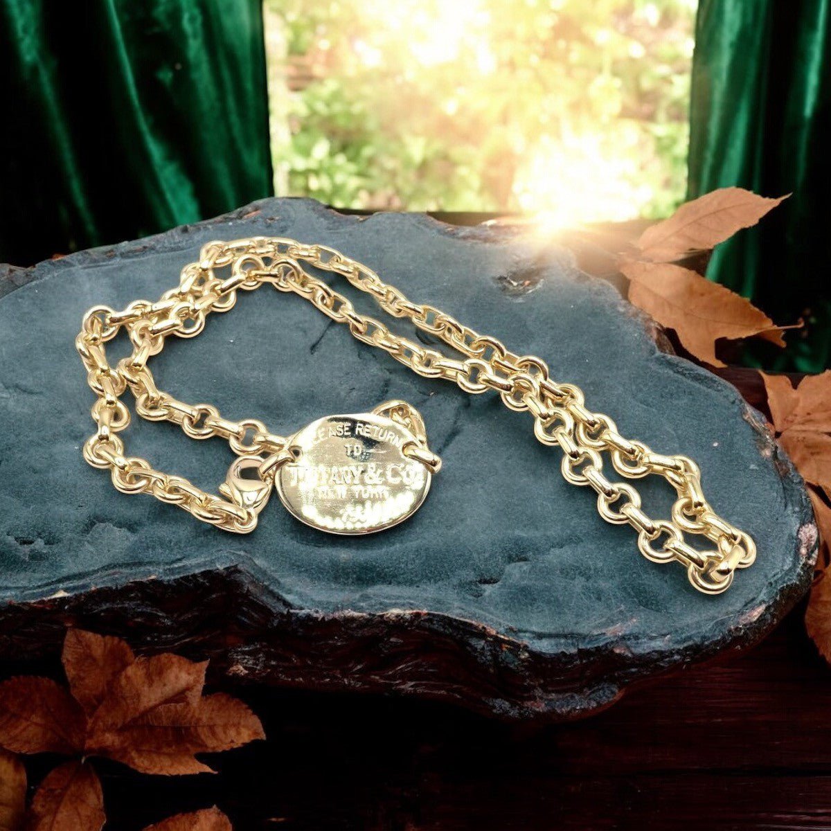 Authentic! Tiffany & Co Return To Tiffany 18k Yellow Gold Oval Tag Link Necklace | Fortrove
