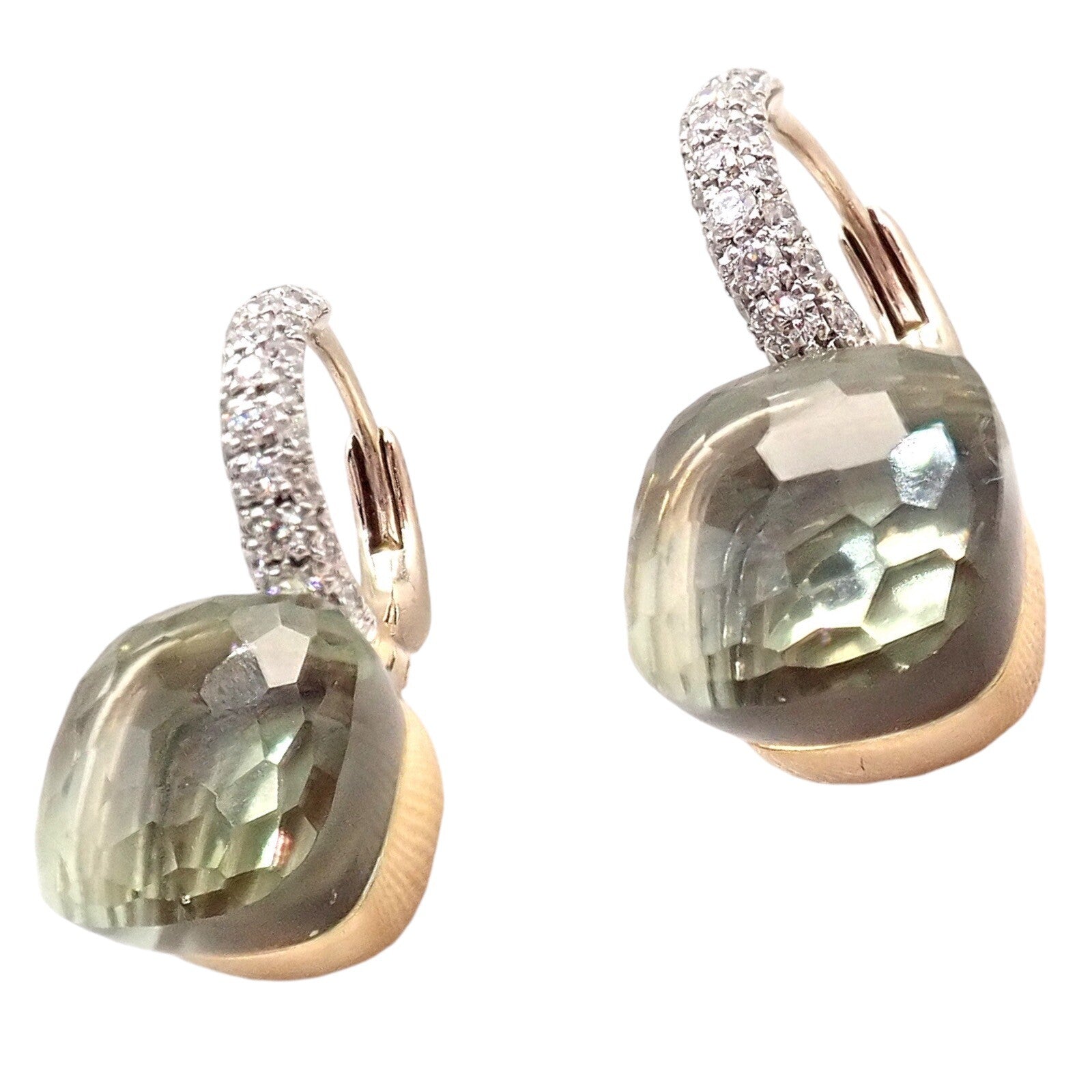 Pomellato Jewelry & Watches:Fine Jewelry:Earrings Authentic! Pomellato Nudo 18k Rose + White Gold Diamond Prasiolite Earrings