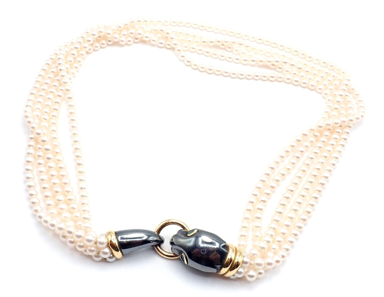 Panthere de Cartier Panther 18k Yellow Gold & Silverium Pearl Emerald Necklace | Fortrove