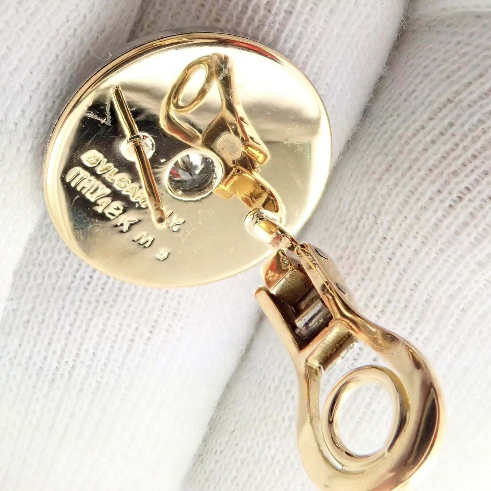 Rare! Authentic Bvlgari Bulgari 18k Yellow + White Gold Diamond Disc Earrings | Fortrove