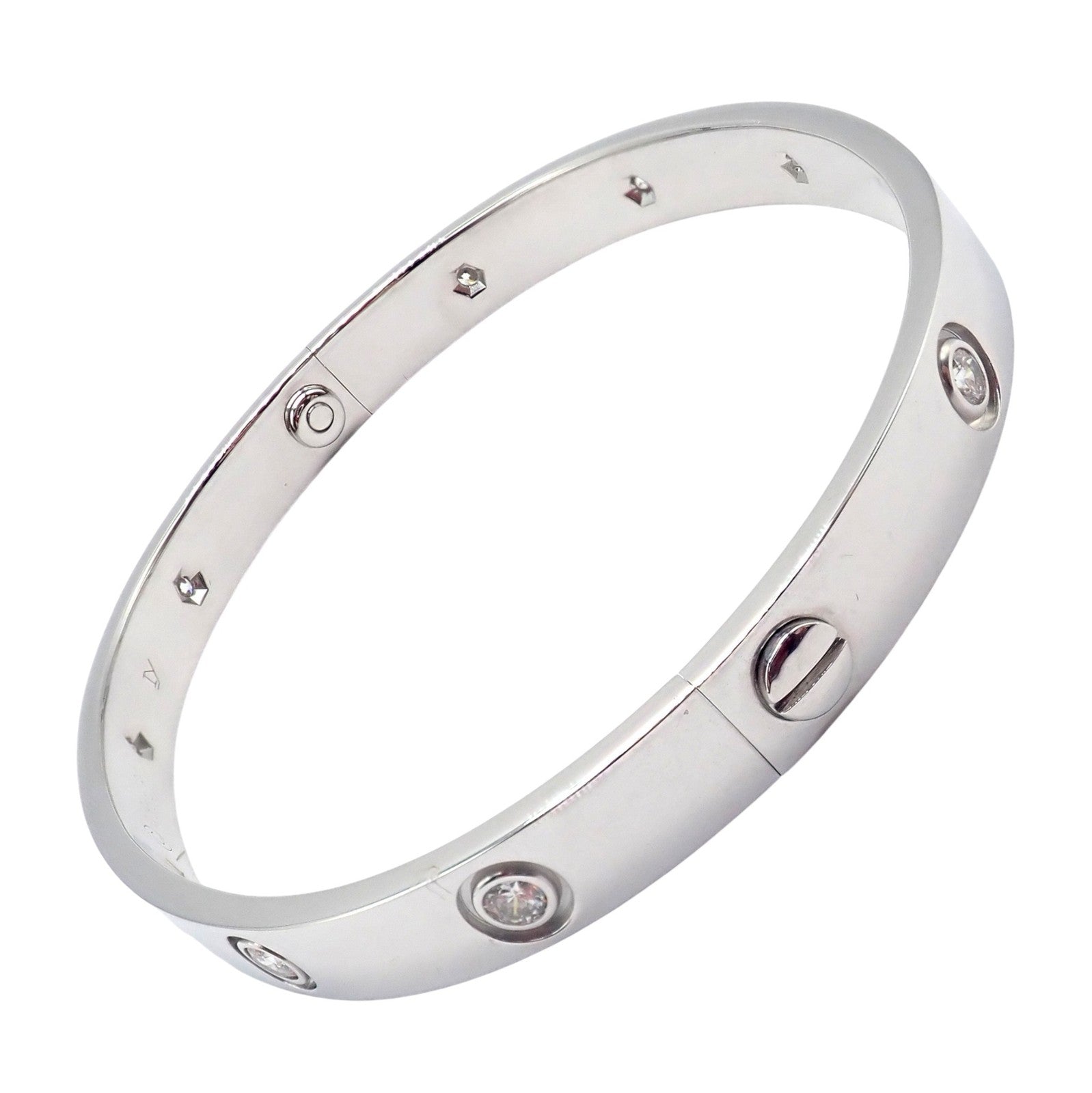 Cartier Jewelry & Watches:Fine Jewelry:Bracelets & Charms Authentic! Cartier Love 18k White Gold 10 Diamond Bangle Bracelet Sz 18 + Cert