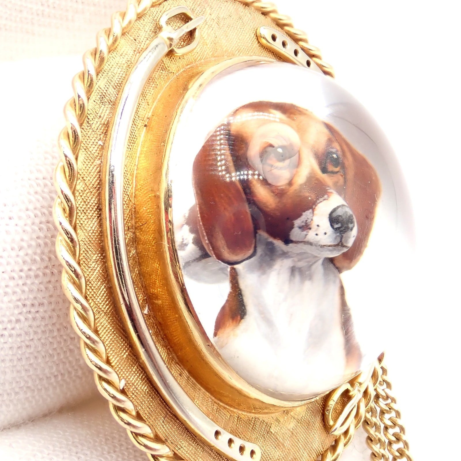 Vintage! Tiffany 14k Yellow Gold Essex Reverse Intaglio Dog Necklace Brooch | Fortrove