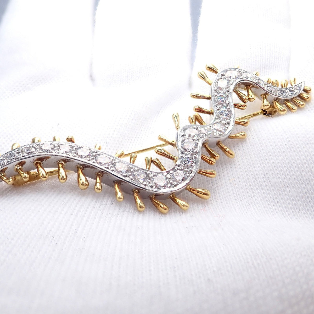 Tiffany & Co. Jewelry & Watches:Fine Jewelry:Brooches & Pins Vintage Tiffany & Co. Platinum 18k Yellow Gold Diamond Centipede Pin Brooch 1988