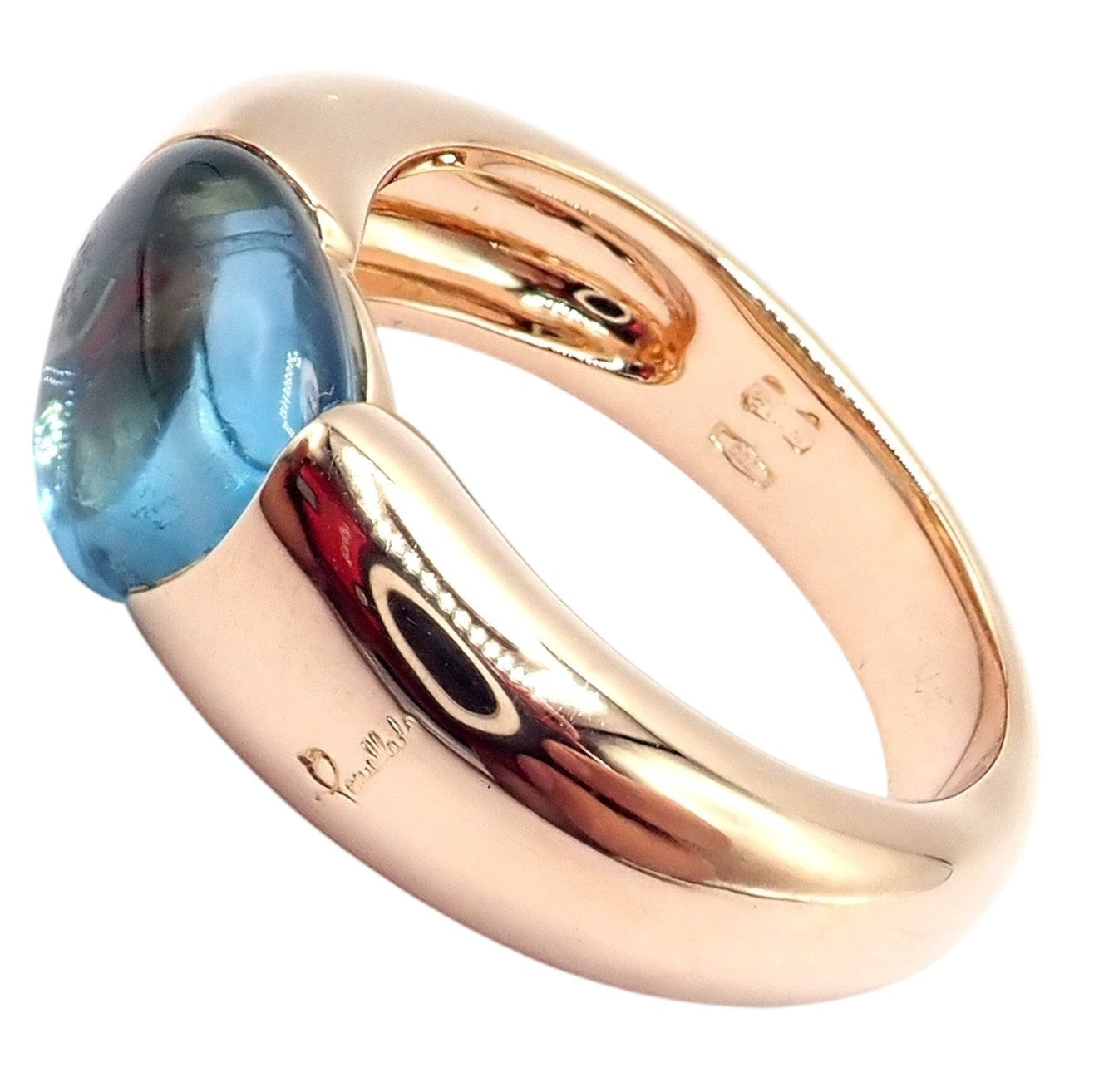 Rare! Authentic Pomellato 18k Rose Gold Sassi Large Blue Topaz Ring Sz 6.5 | Fortrove