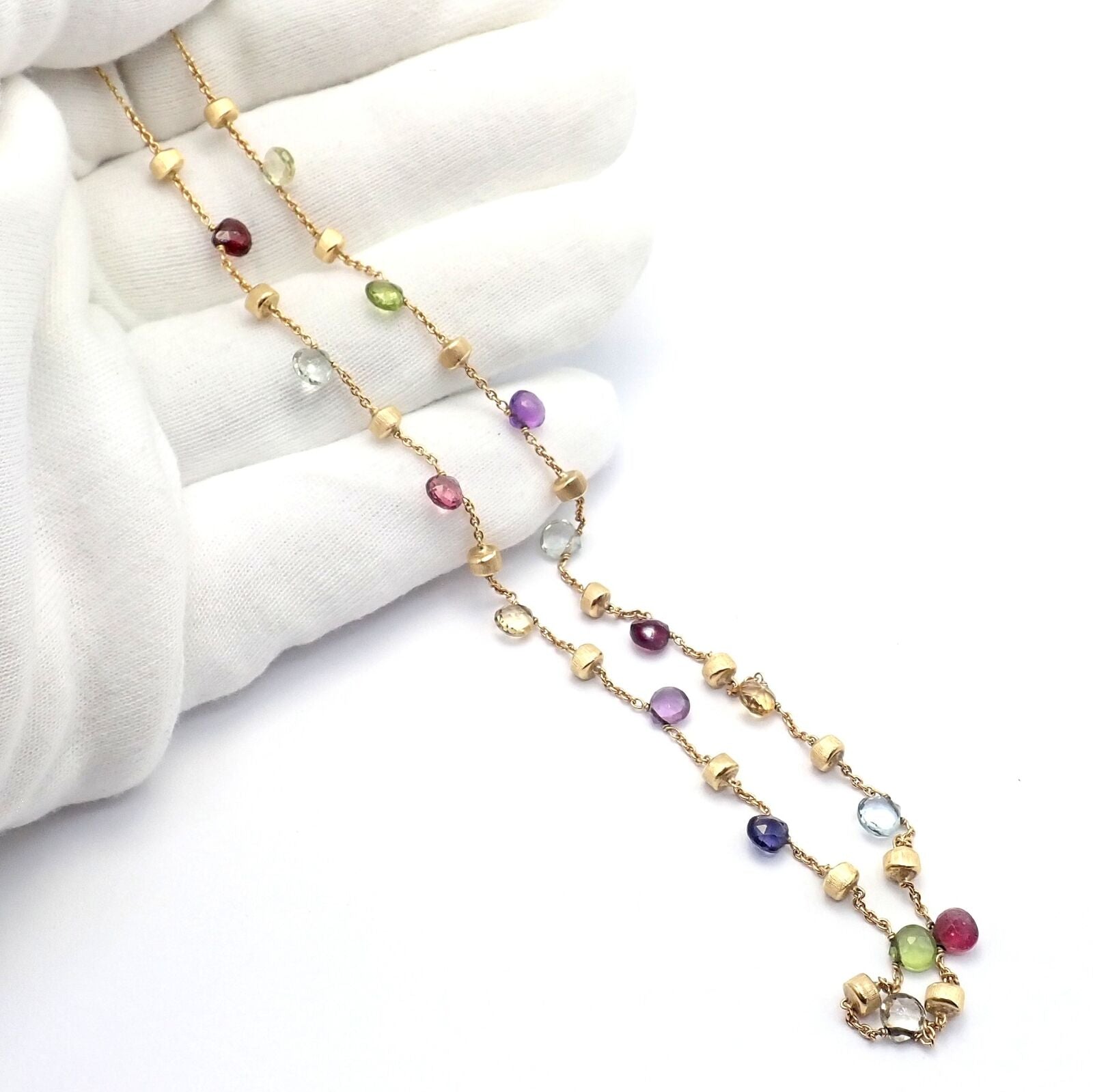 Authentic! Marco Bicego 18k Yellow Gold Multicolor Stones Paradise Necklace | Fortrove