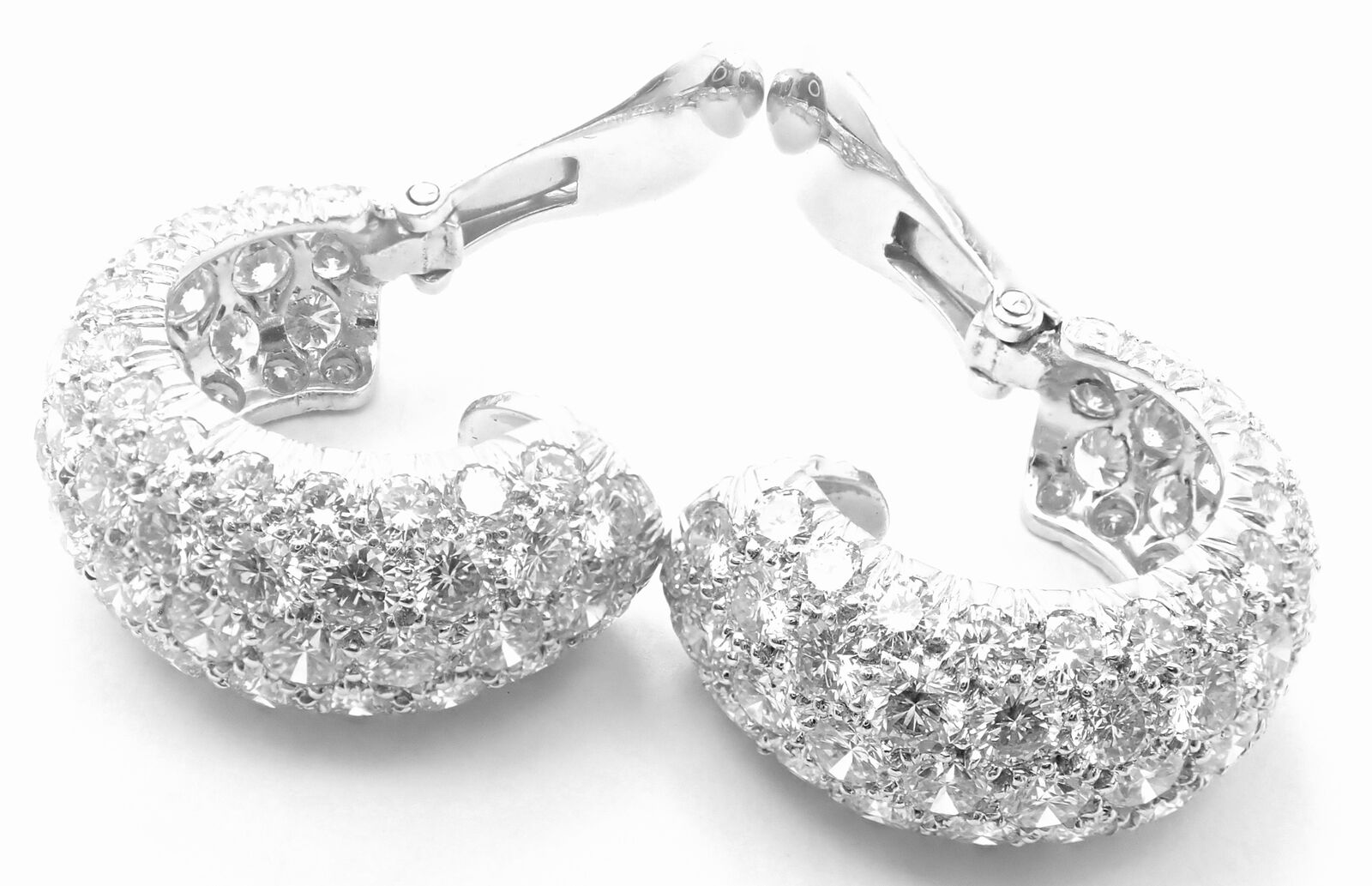 Authentic! David Webb Platinum 18k White Gold 10ct Diamond Hoop Earrings | Fortrove