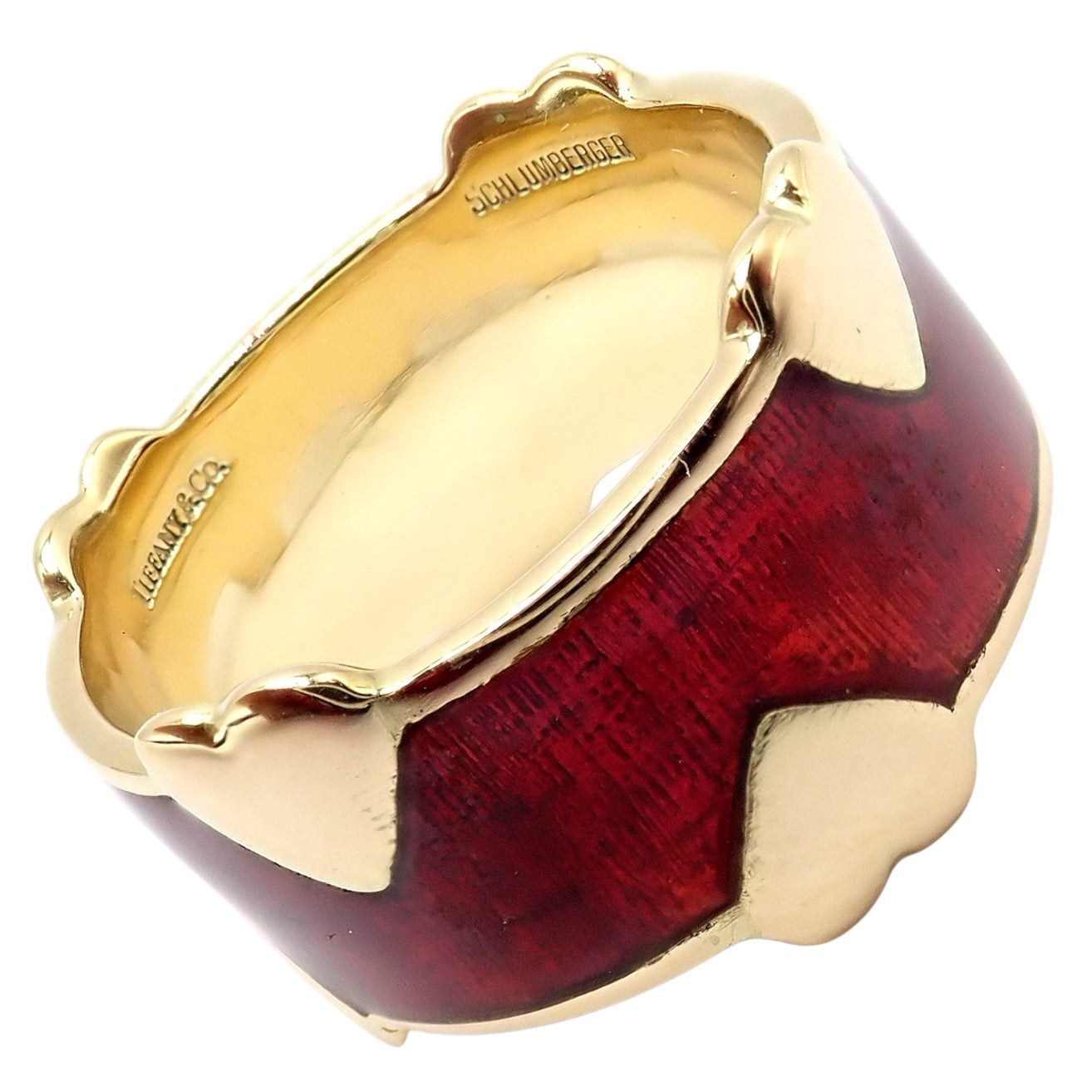 Tiffany & Co Schlumberger 18k Yellow Gold Red Enamel Heart Band Ring sz 6 | Fortrove