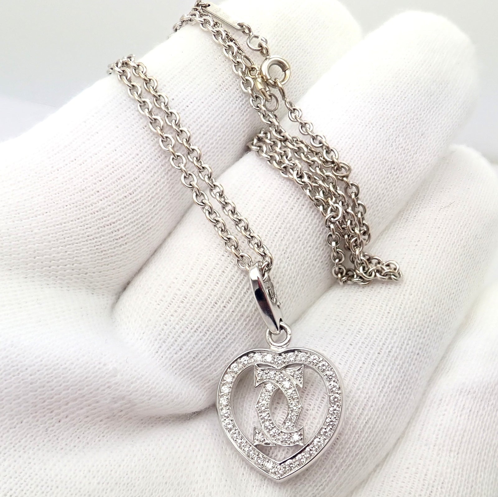 Cartier Jewelry & Watches:Fine Jewelry:Necklaces & Pendants Authentic! Cartier Double C Heart 18k White Gold Diamond Pendant Necklace