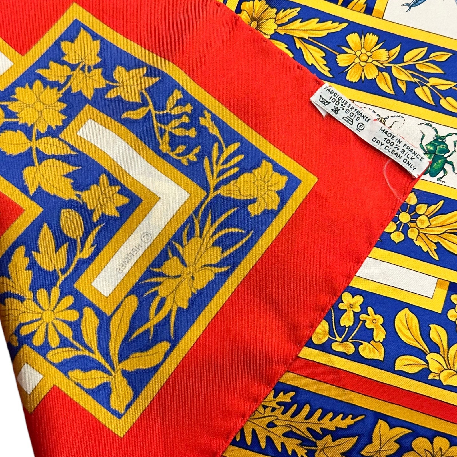Hermes Carre Joyaux de L'ete Jacquelot 90cm Red Blue Insect Silk Scarf | Fortrove