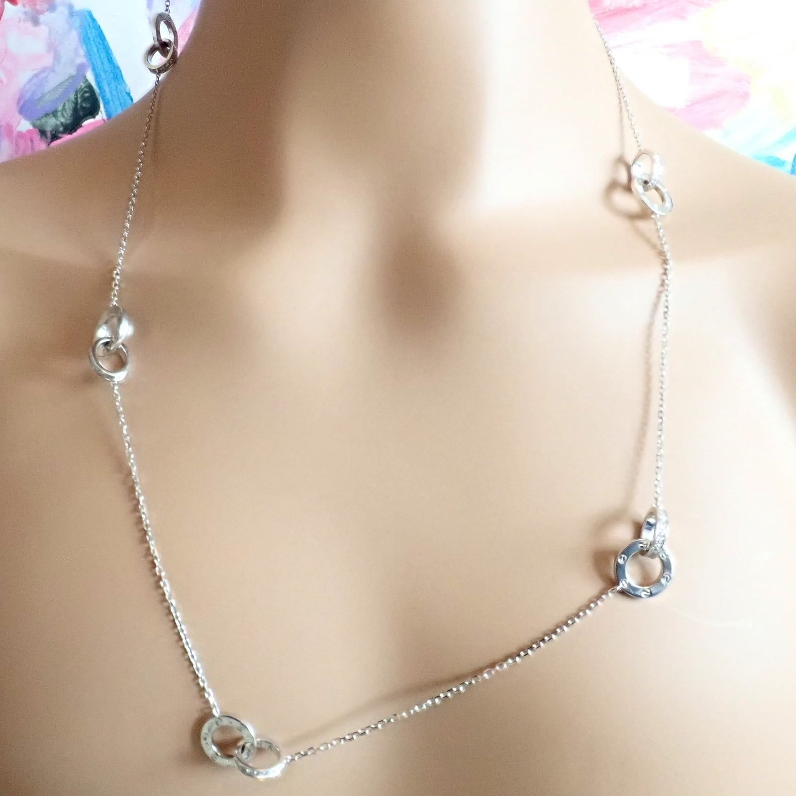 Rare! Authentic Cartier 18k White Gold Diamond Love 8 Station 36" Long Necklace | Fortrove