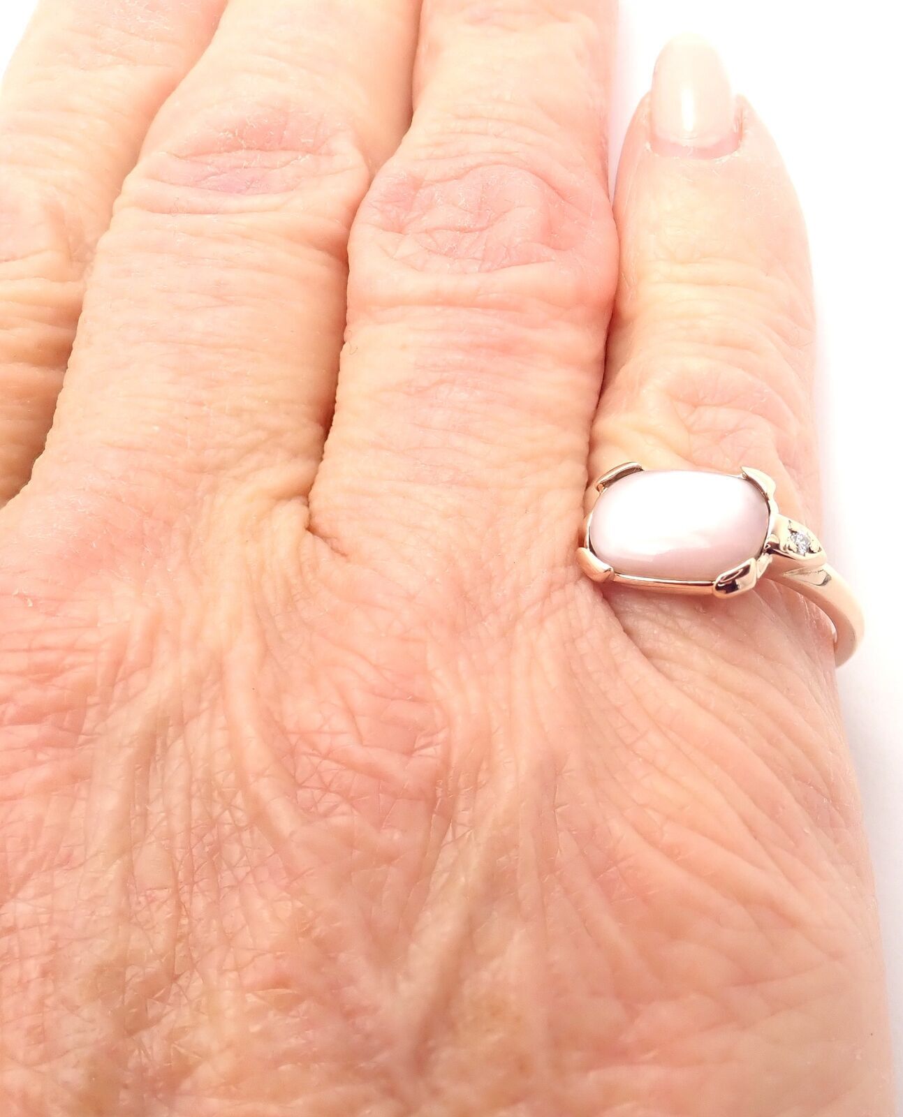 Authentic! Cartier Tortue 18k Rose Gold Diamond Mother Of Pearl Ring | Fortrove