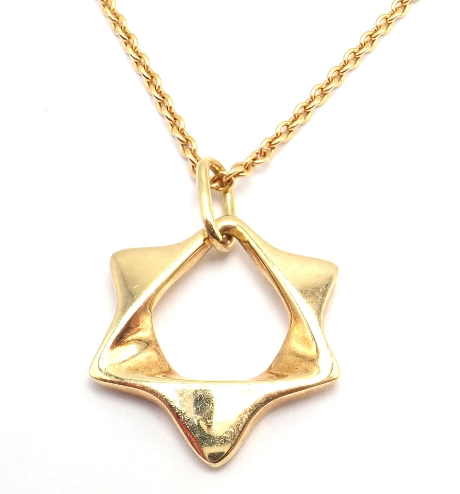 Authentic! Georg Jensen 18k Yellow Gold Star Of David Pendant Necklace | Fortrove