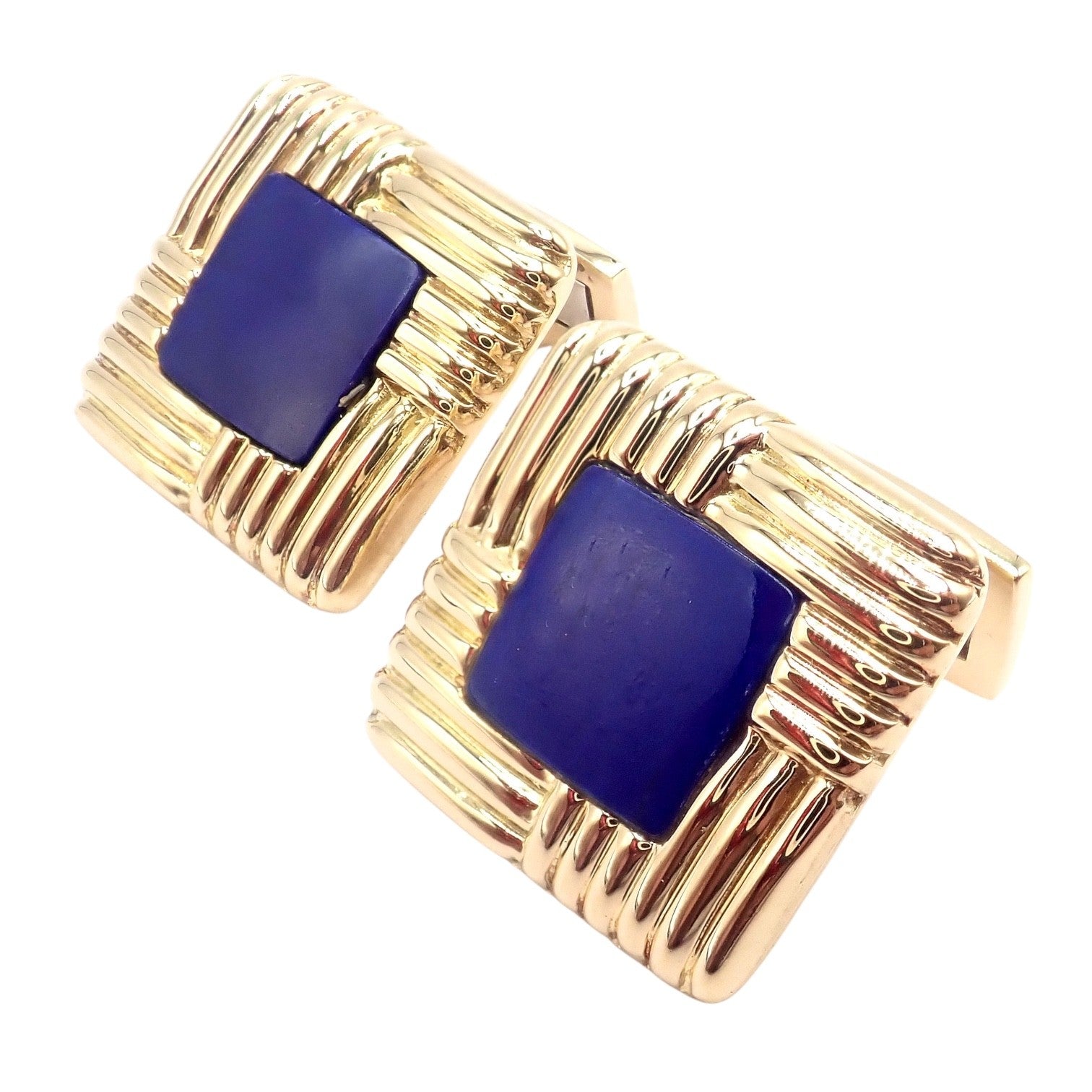 Piaget 18k Yellow Gold Large Lapis Lazuli Rope Square Gold Cufflinks | Fortrove