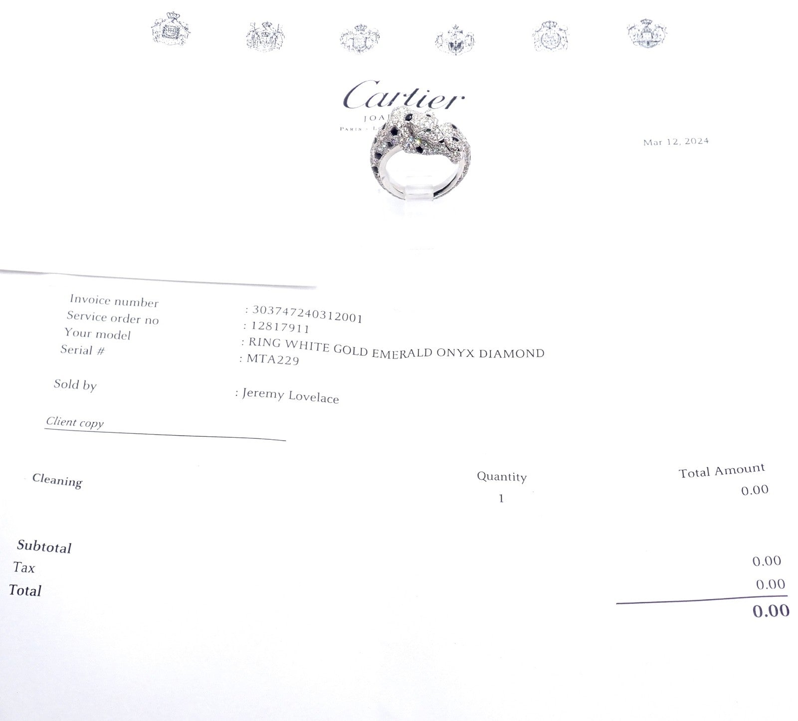 Authentic! Cartier Panther Panthere 18k White Gold Diamond Onyx Ring Paper | Fortrove