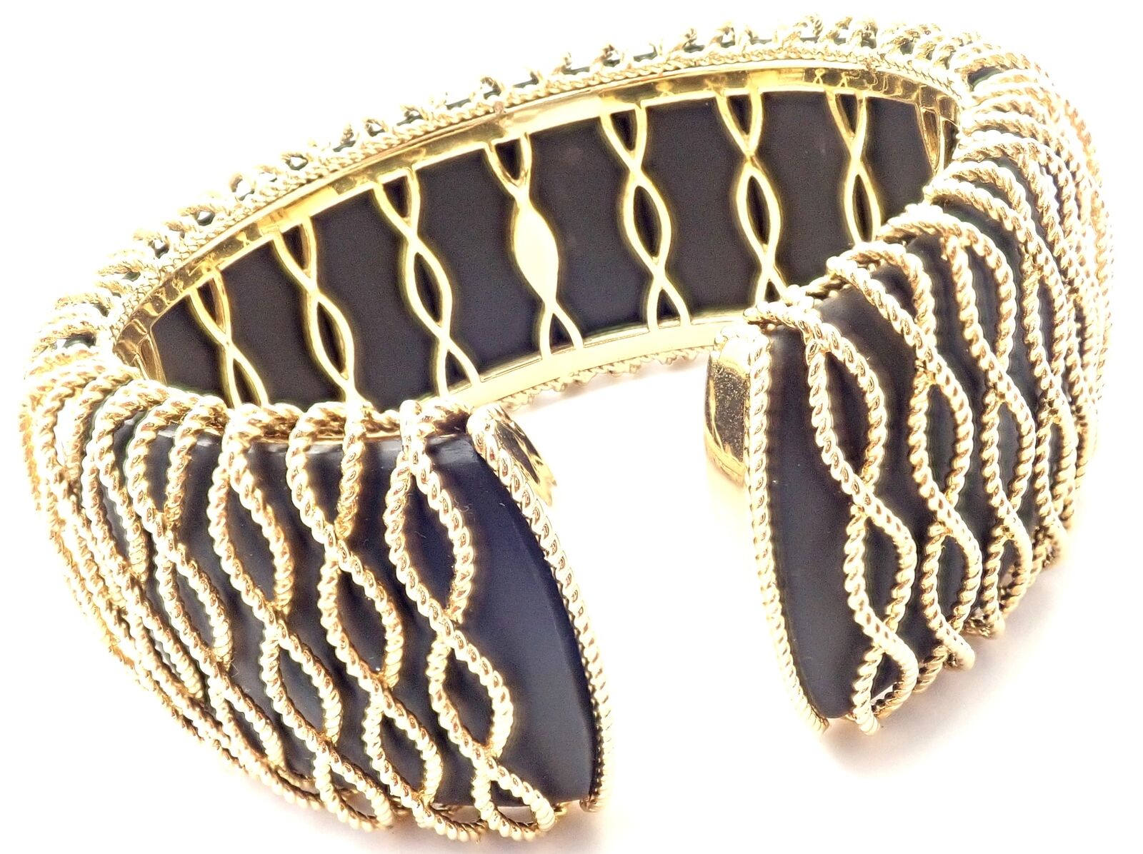 Authentic! Roberto Coin 18k Yellow Gold Diamond Ebony Wood Cuff Bangle Bracelet | Fortrove