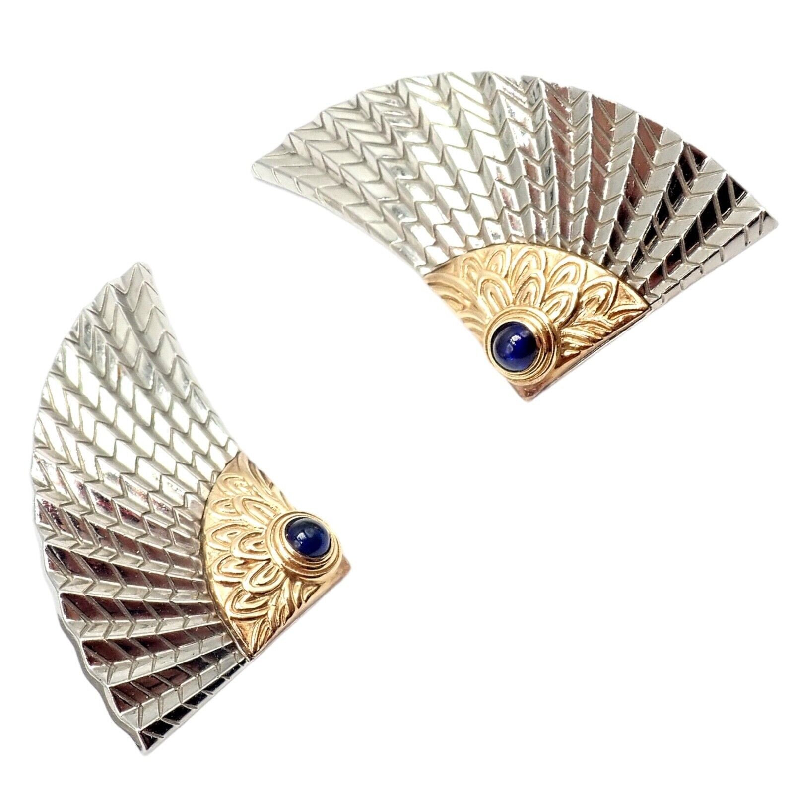 Erte Jewelry & Watches:Fine Jewelry:Earrings Rare! Erte CFA 14k Yellow Gold + Silver Nile Large Fan Sapphire Earrings