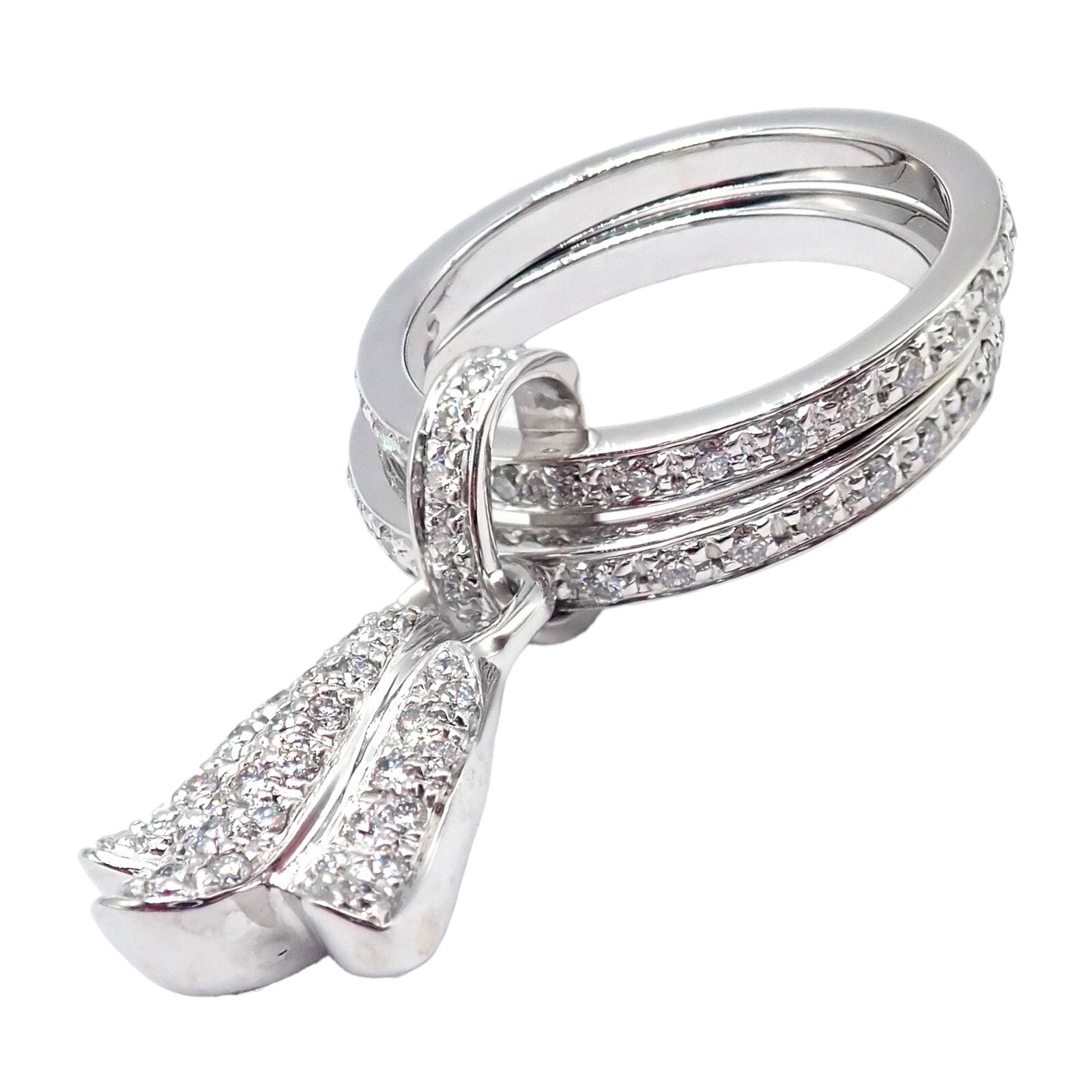 Authentic! Piaget 18k White Gold Diamond Double Band Flower Ring | Fortrove
