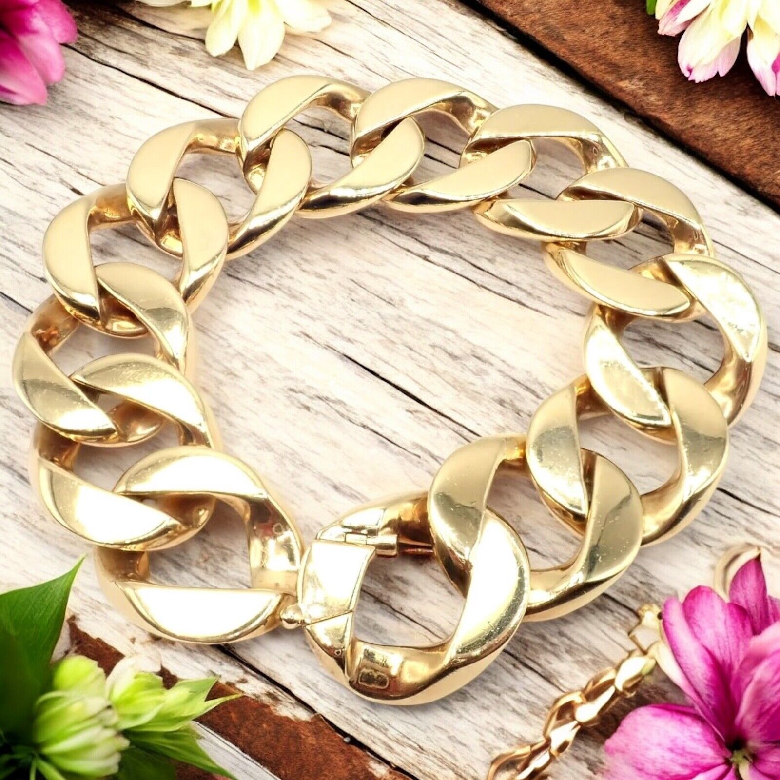 Authentic! Vintage Tiffany & Co 18k Yellow Gold Large Heavy Curb Link Bracelet | Fortrove