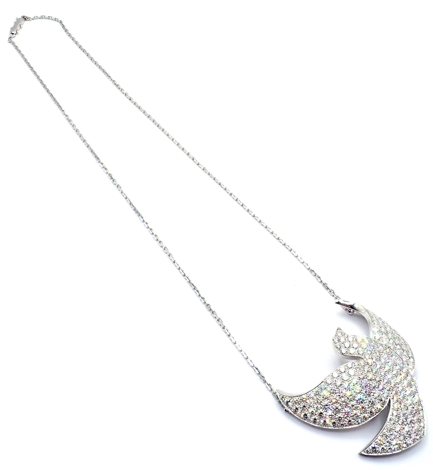 Authentic! Cartier Colombe Dove Of Peace 18k White Gold Diamond Necklace Paper | Fortrove