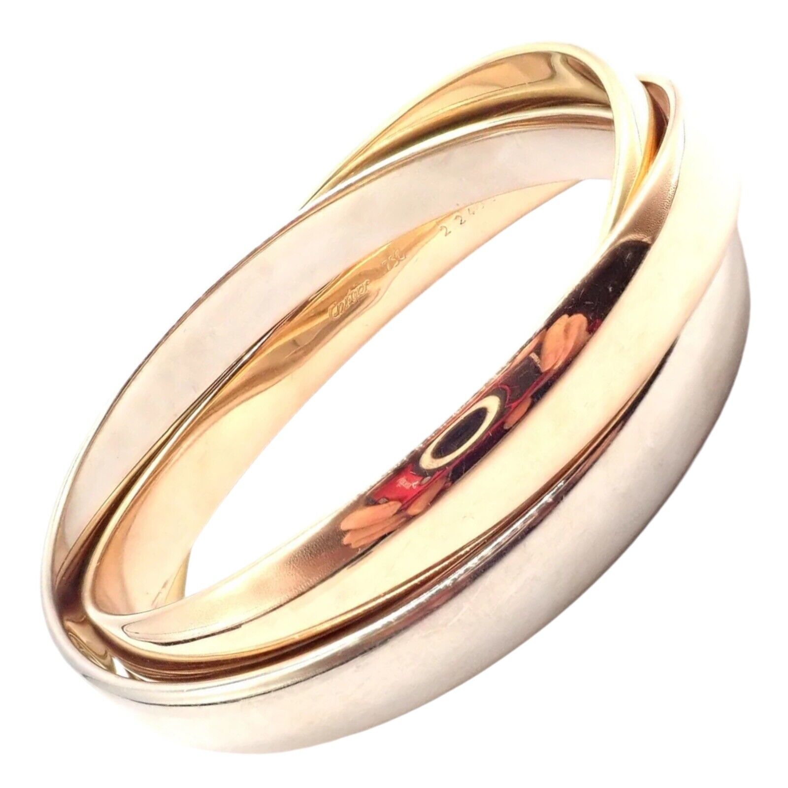 Authentic! Cartier 18k Tricolor Gold 101.5 Grams Rolling Trinity Bangle Bracelet | Fortrove