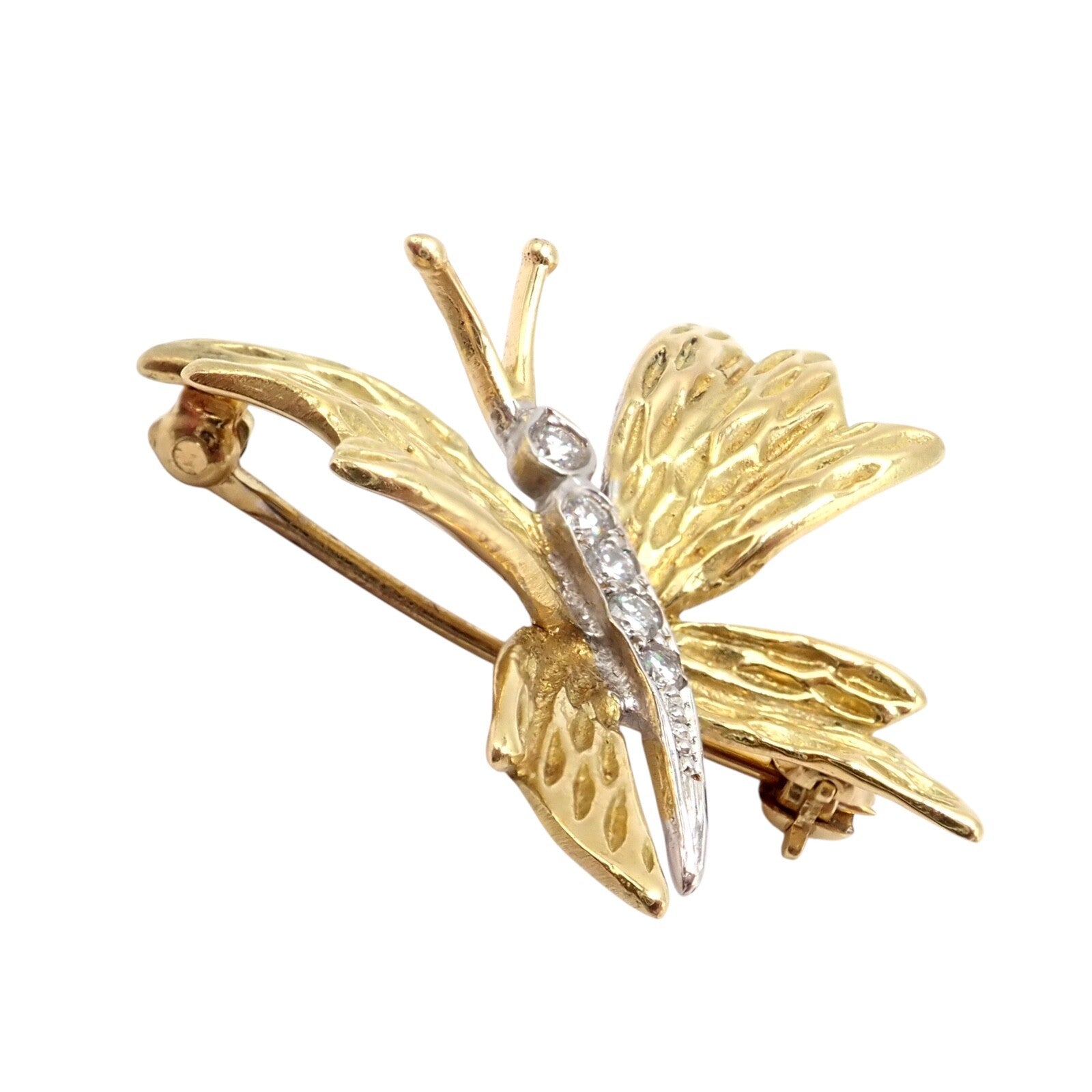 Authentic! Tiffany & Co 18k Yellow Gold Platinum Butterfly Diamond Pin Brooch | Fortrove