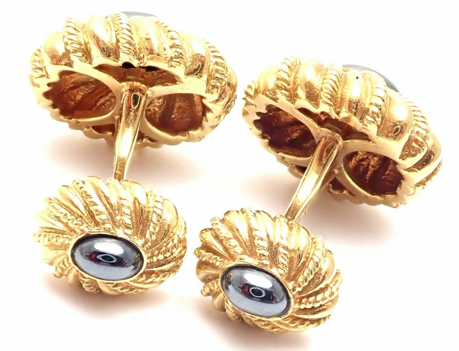 Authentic! Tiffany & Co Jean Schlumberger 18k Yellow Gold Hematite Cufflinks | Fortrove