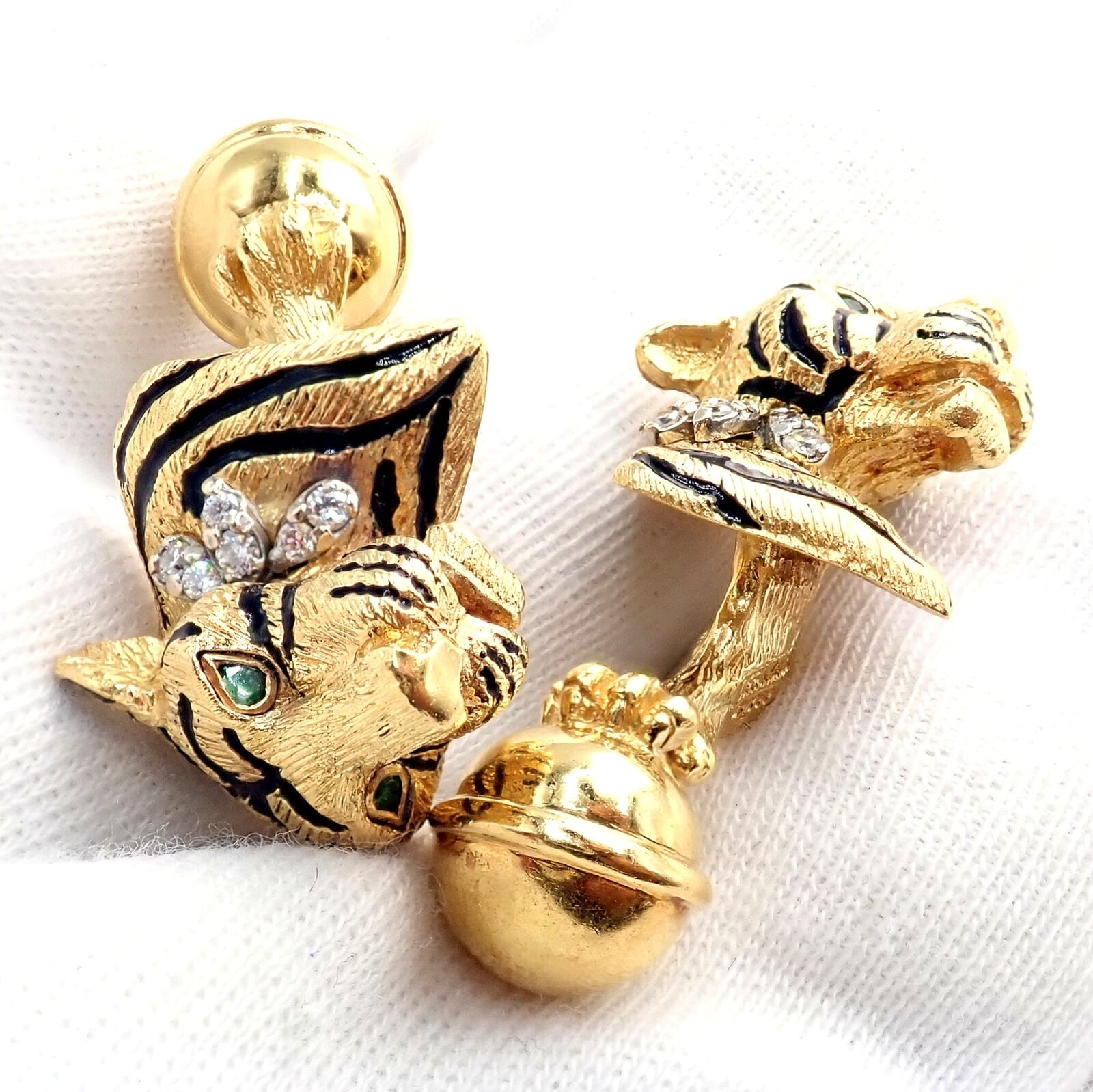 Tiffany & Co. Jewelry & Watches:Men's Jewelry:Cufflinks Rare! Tiffany & Co. 18k Yellow Gold Diamond Bengal Tiger Germany 1989 Cufflinks