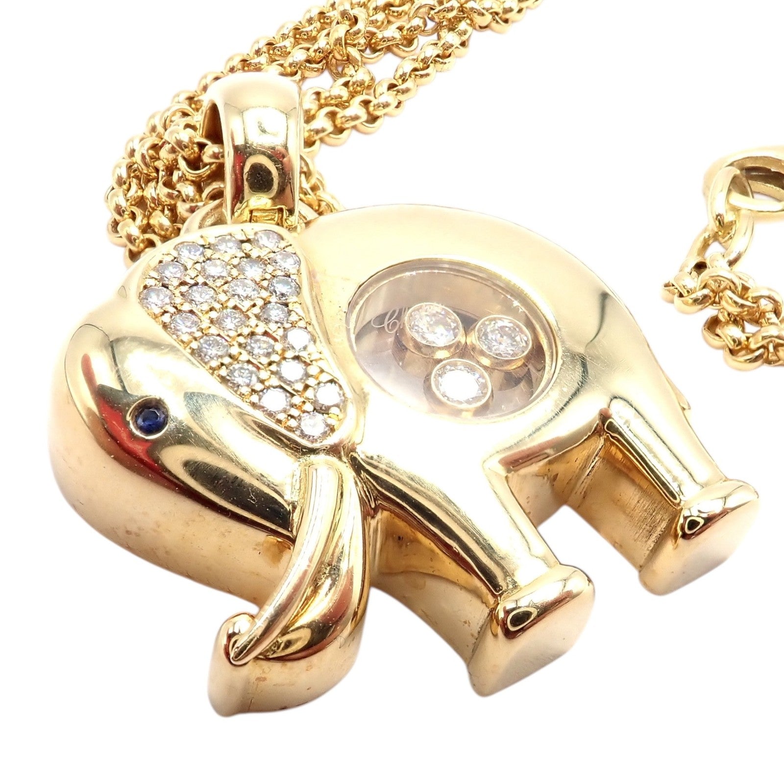 Authentic! Chopard 18k Yellow Gold Large Happy Elephant Pendant Necklace | Fortrove