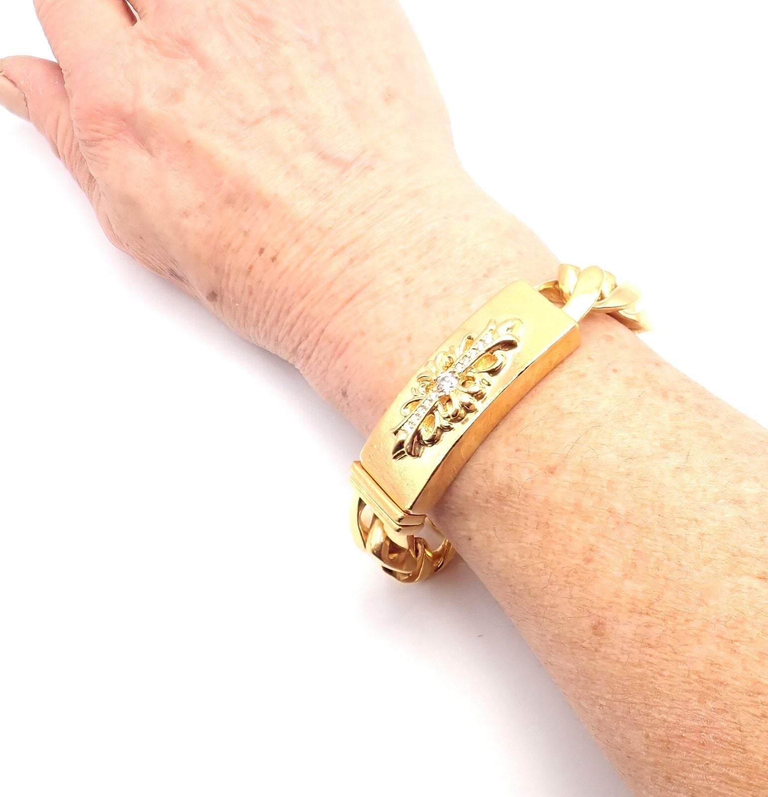 Vintage! Authentic Chrome Hearts 22k Yellow Gold Diamond Heavy Link ID Bracelet | Fortrove