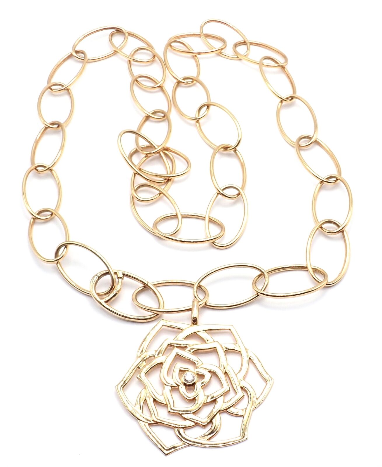 Authentic! Piaget 18k Rose Gold Diamond Large Flower Pendant Link Necklace Cert. | Fortrove