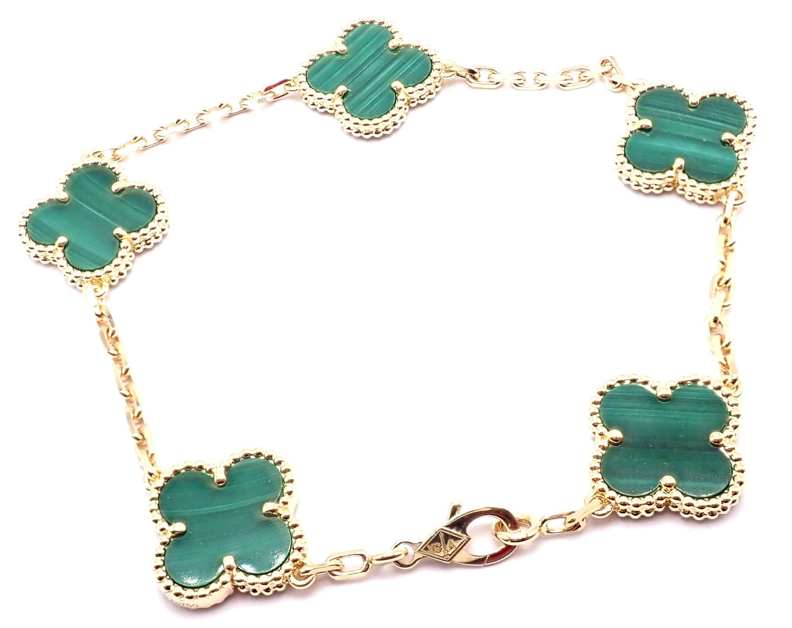 Van Cleef & Arpels Jewelry & Watches:Fine Jewelry:Bracelets & Charms Authentic! Van Cleef & Arpels 18k Gold 5 Motif Malachite Alhambra Bracelet Cert.