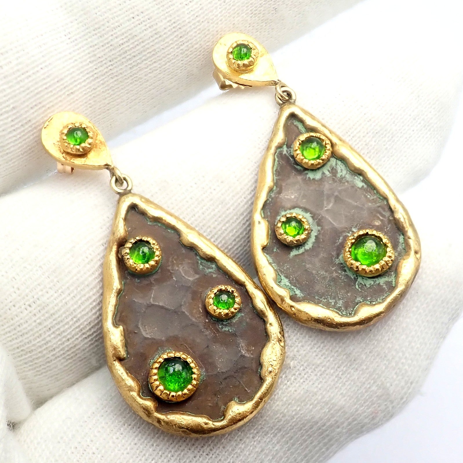Victor Velyan Jewelry & Watches:Men's Jewelry:Earrings Rare! Victor Velyan 24k Yellow Gold + Silver Green Tourmaline Earrings