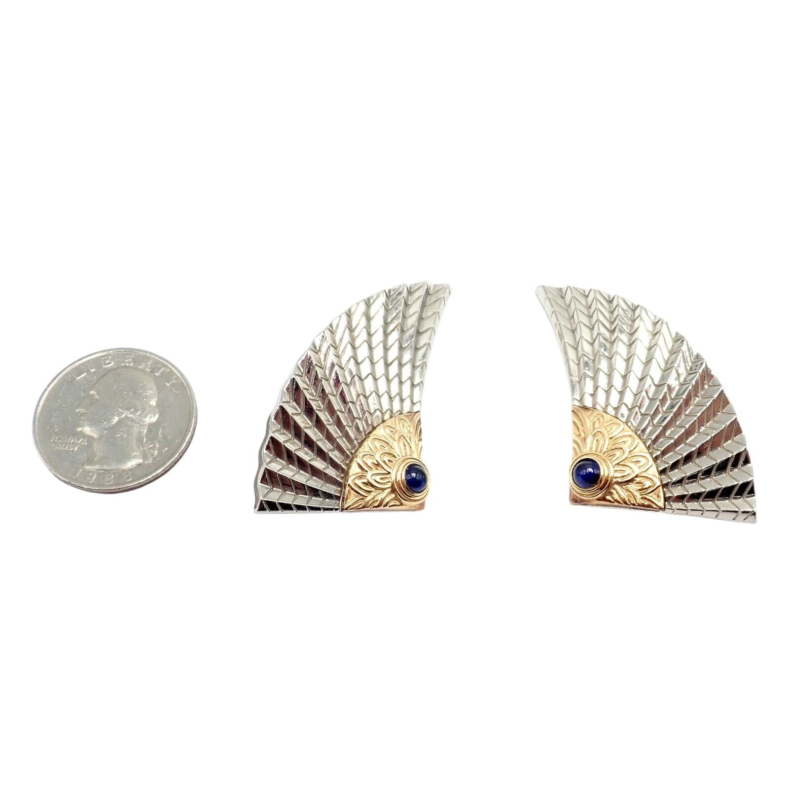 Erte Jewelry & Watches:Fine Jewelry:Earrings Rare! Erte CFA 14k Yellow Gold + Silver Nile Large Fan Sapphire Earrings