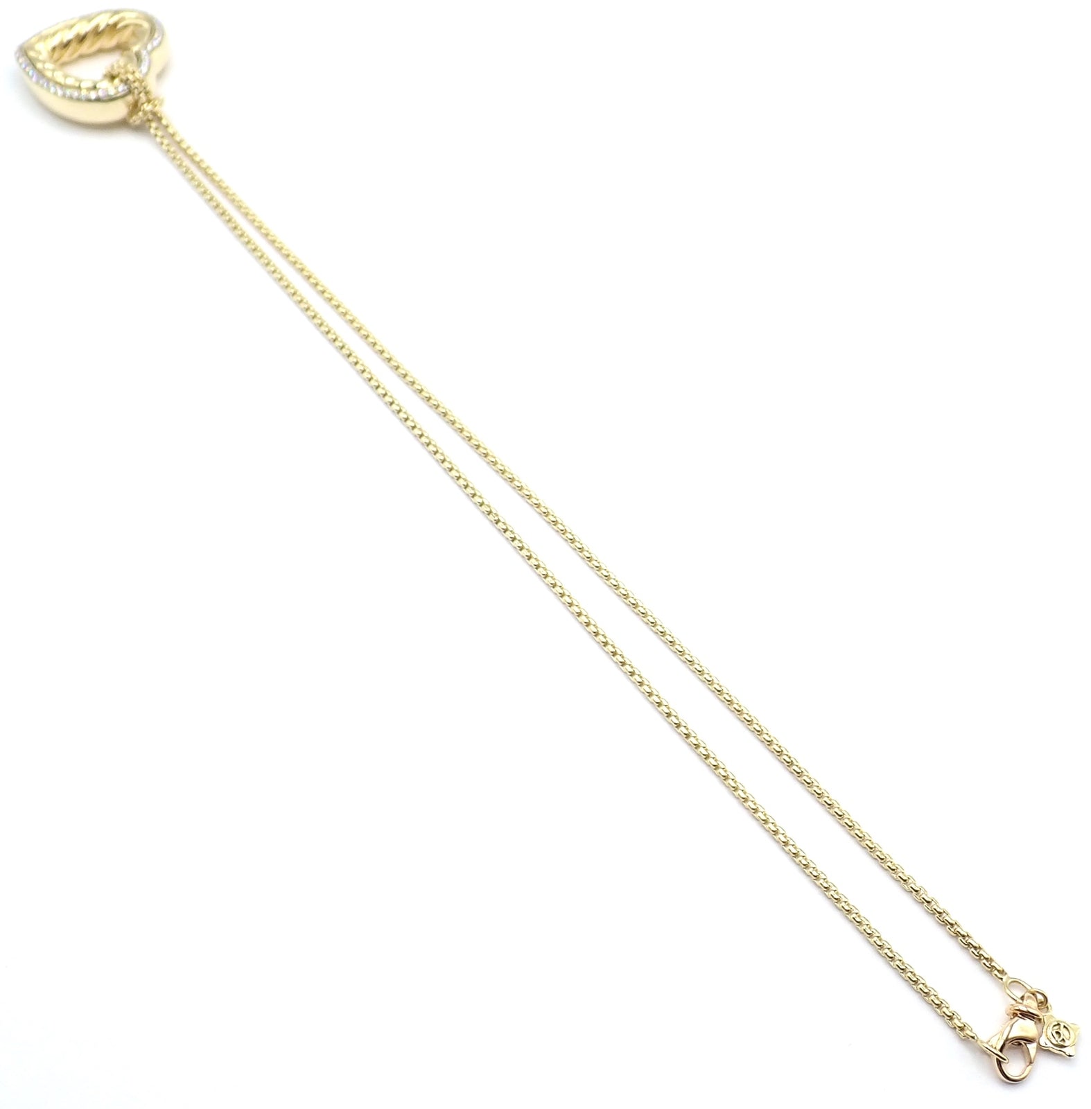 David Yurman Cable 18k Yellow Gold Diamond Large Heart Pendant Chain Necklace | Fortrove