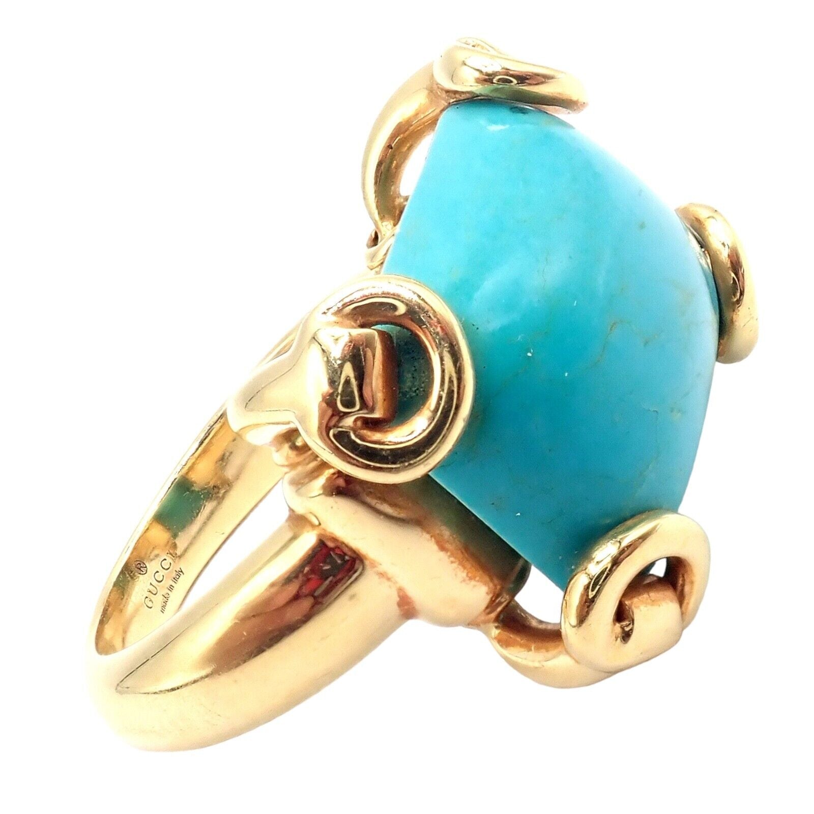 Gucci Jewelry & Watches:Fine Jewelry:Rings Authentic! Gucci 18K Yellow Gold Large Turquoise Horsebit Ring